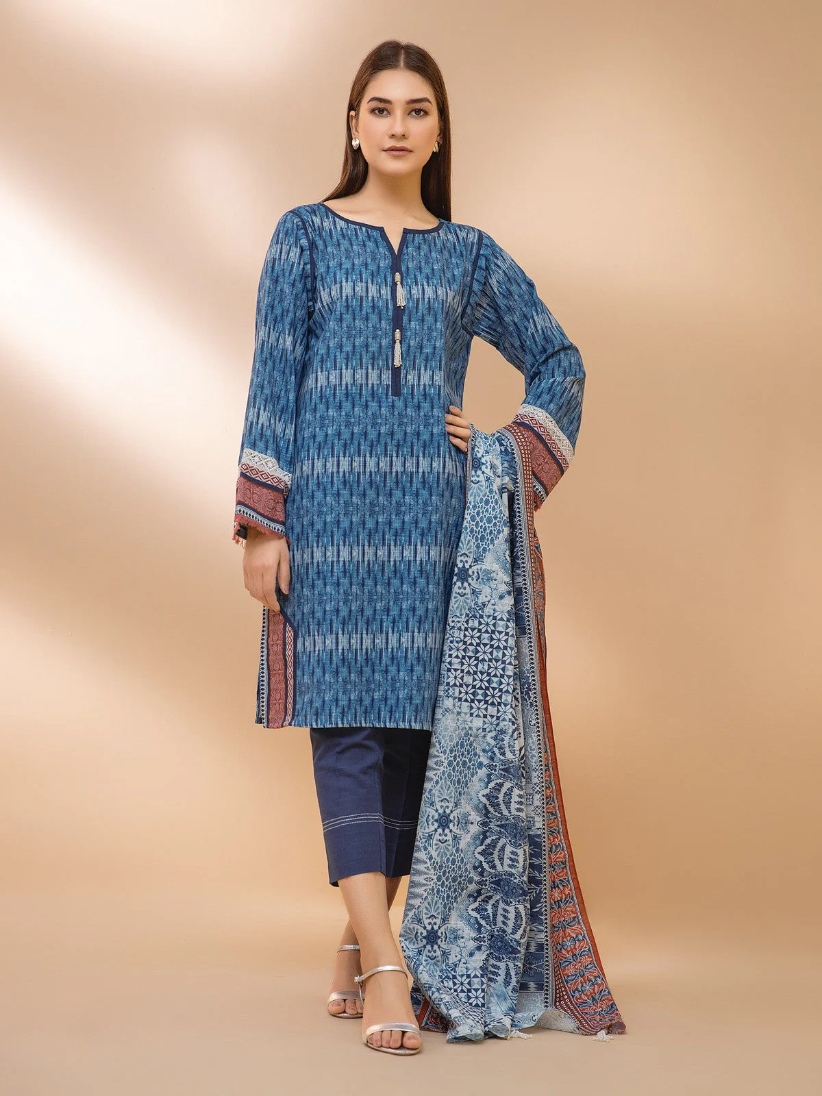 Printed Khaddar Shirt Dupatta - EWU21A9-21463A