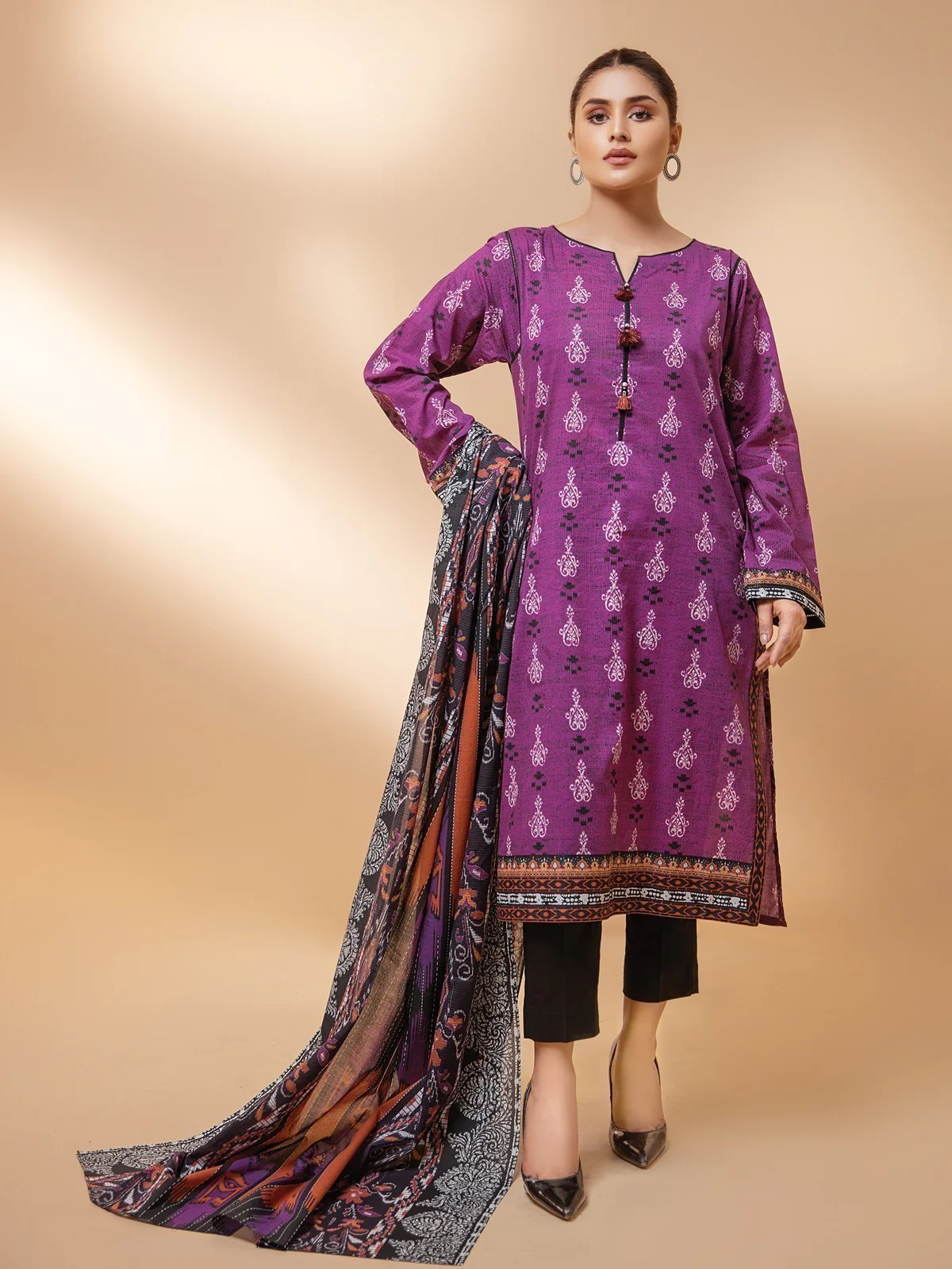 Printed Khaddar Shirt Dupatta - EWU21A9-21516
