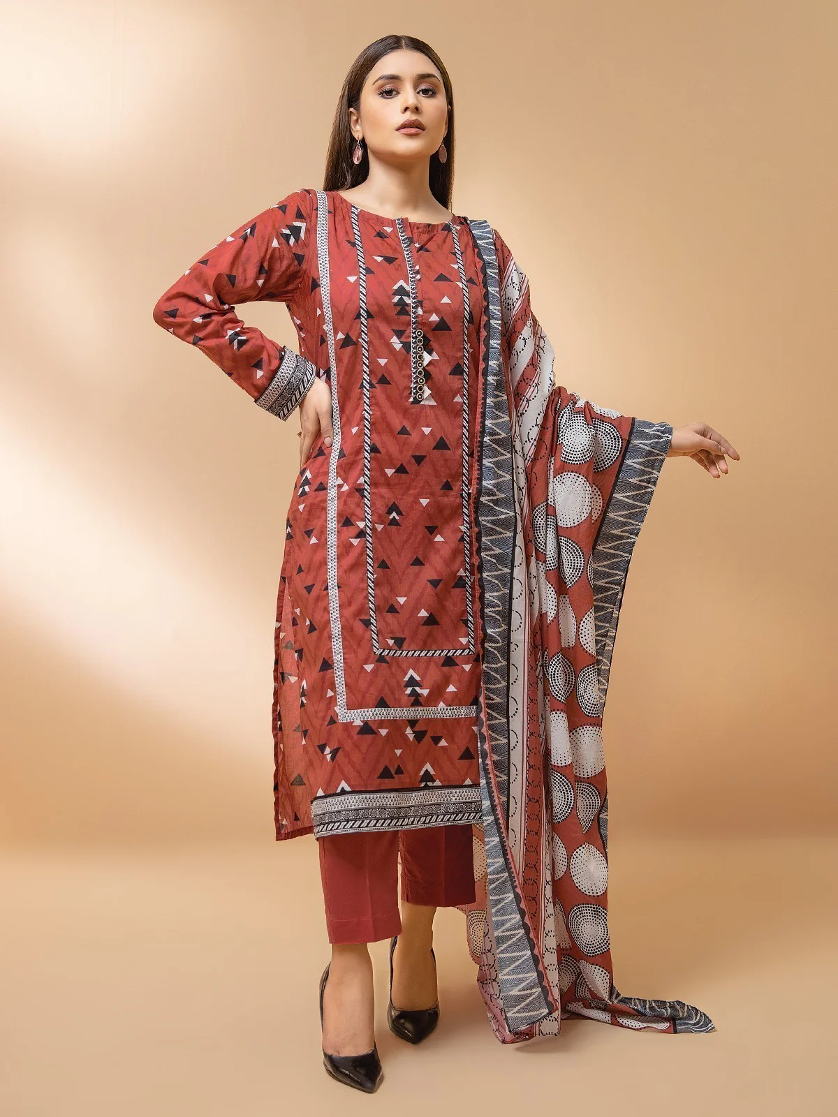 Printed Khaddar Shirt Dupatta - EWU21A9-21519