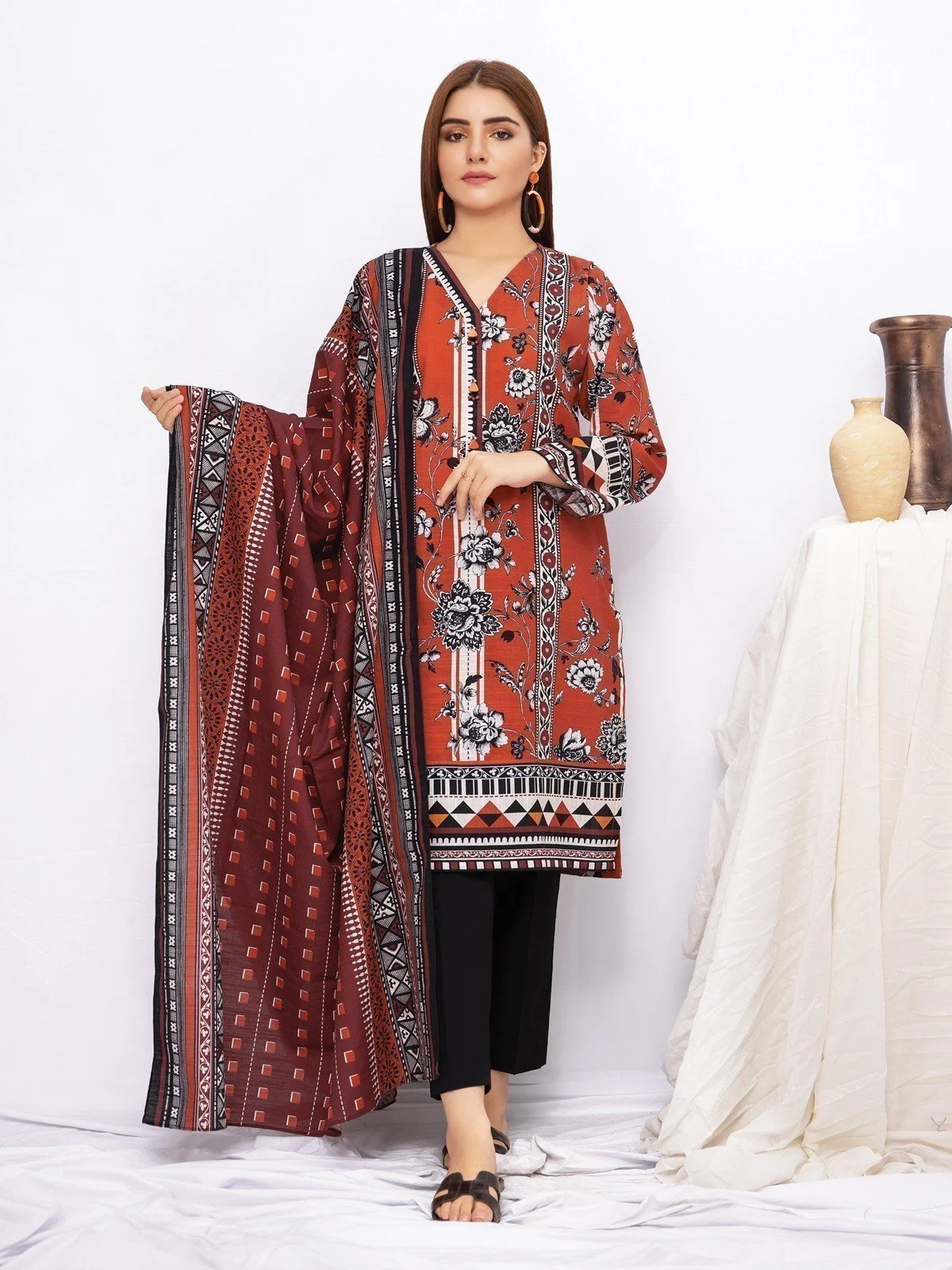 Printed Khaddar Shirt Dupatta - EWU21A9-21524