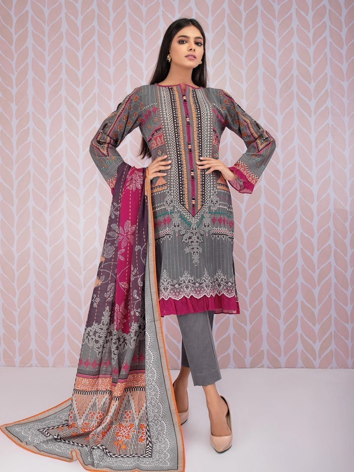 Printed Khaddar Shirt Dupatta - EWU21A9-21601SD