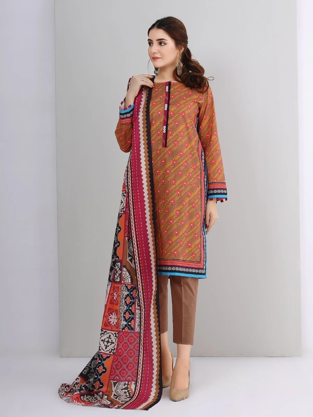 Printed Khaddar Shirt Dupatta - EWU21A9-21606