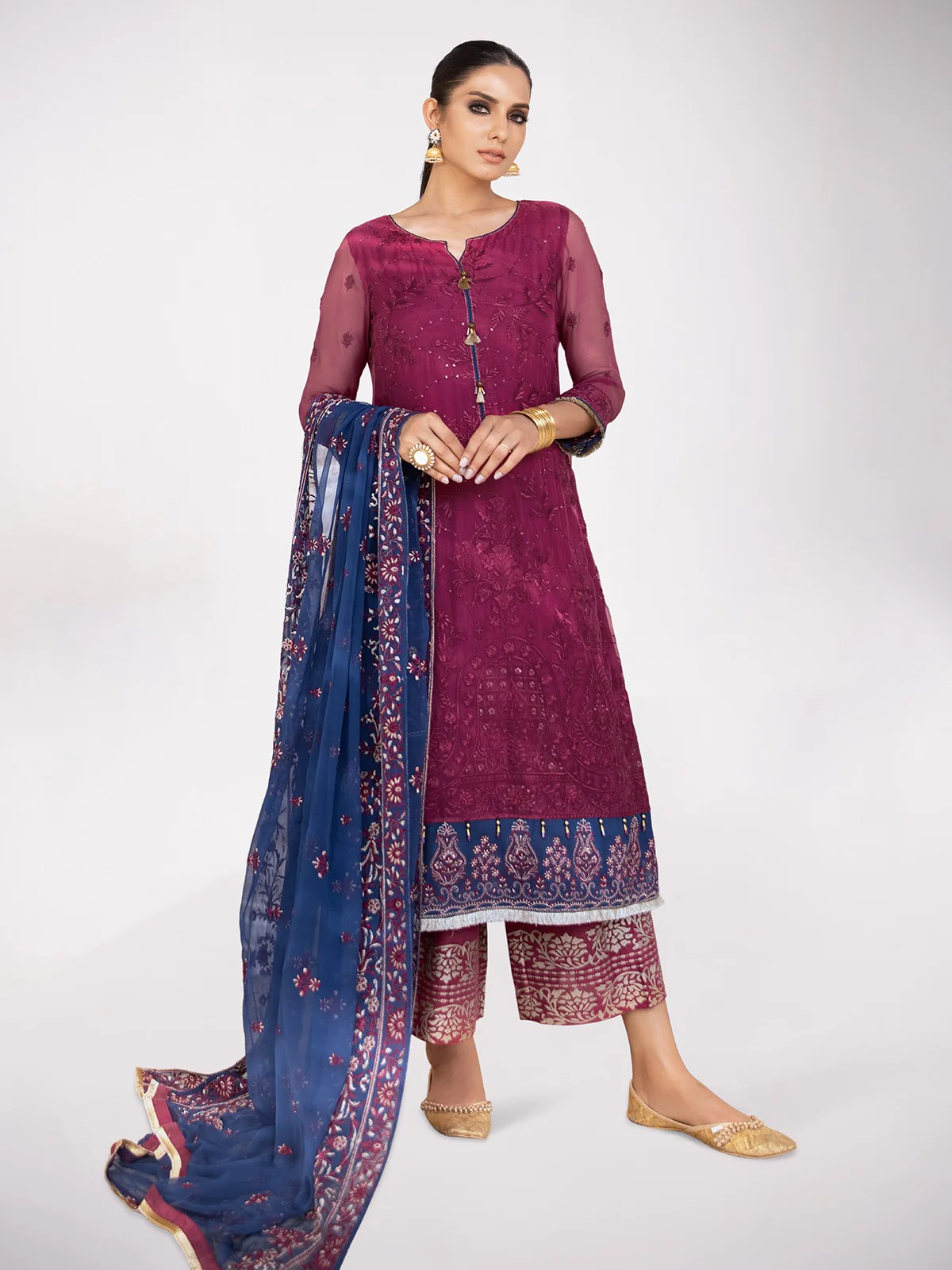 Embroidered Chiffon Suit - EWU21V3-21104