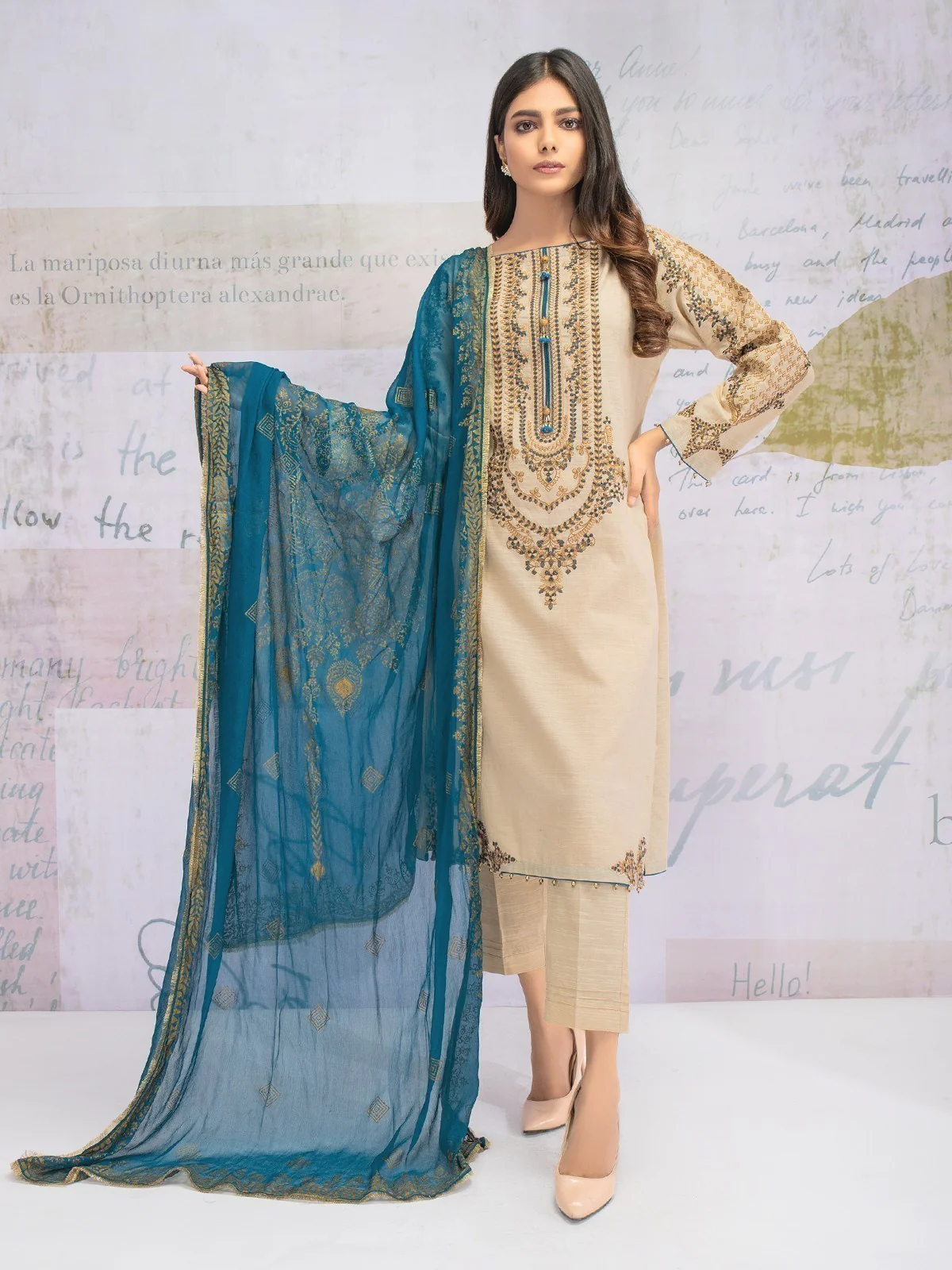 Embroidered Khaddar Suit - EWU21V8-21650