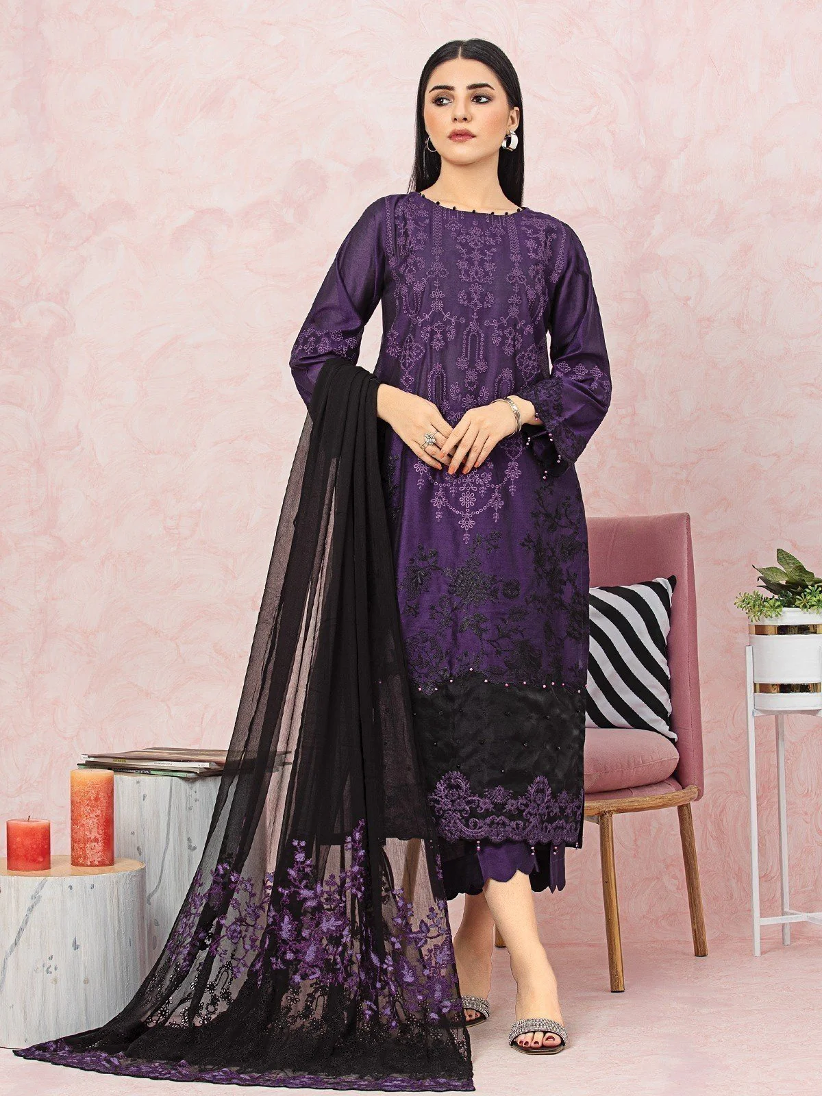Embroidered Net Suit - EWU22V15-25081