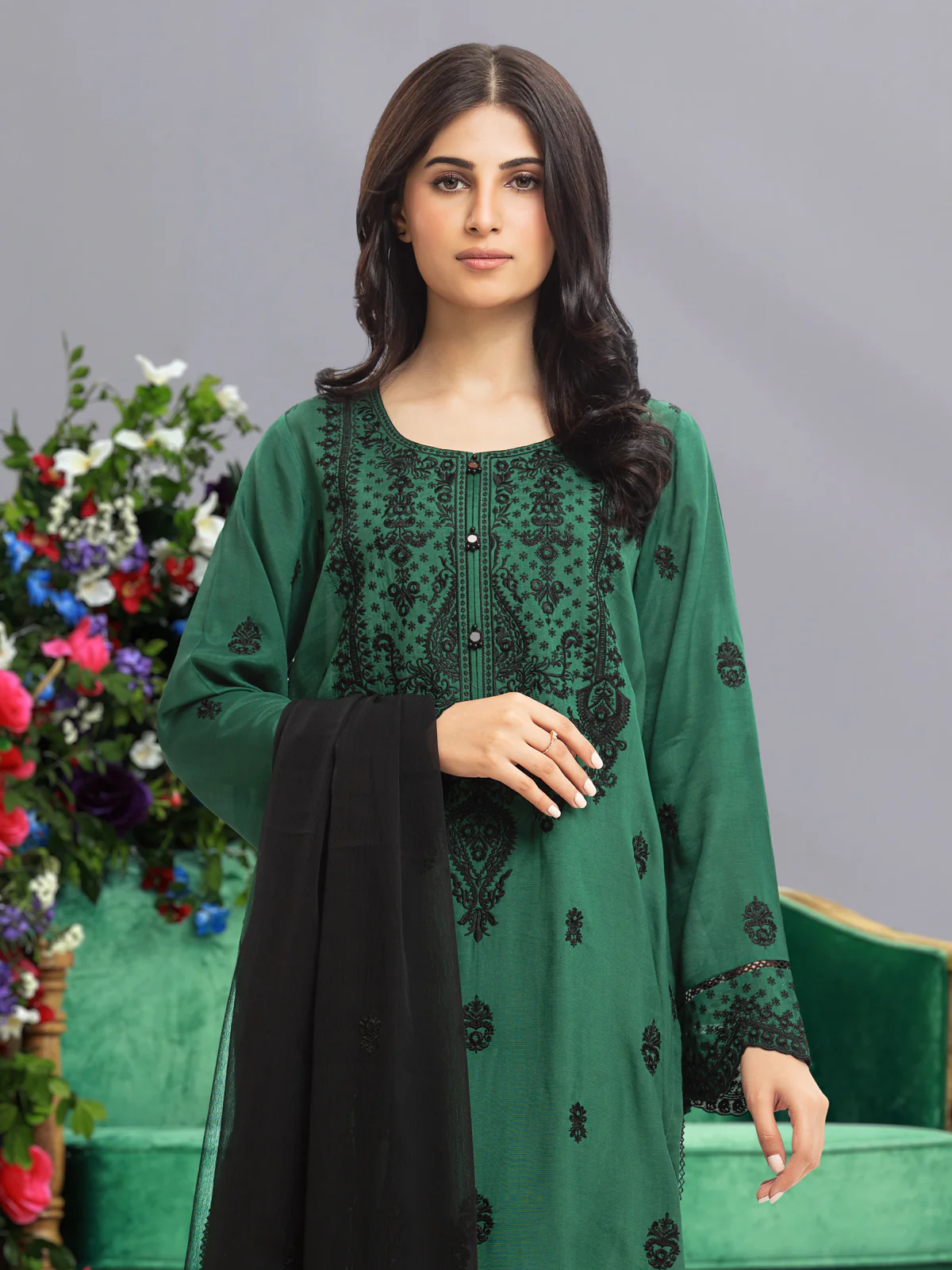 Embroidered Raw Silk Suit - EWU23V16-26638-3P - Image 2