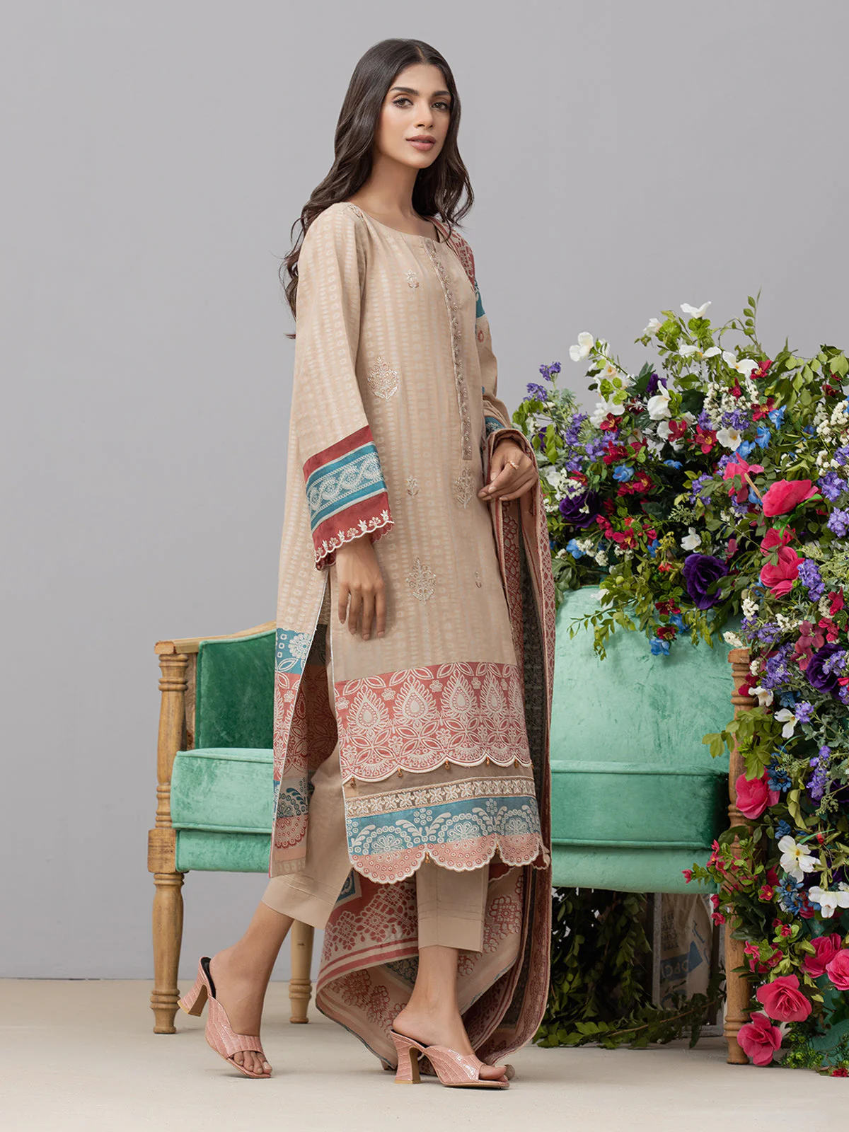 Embroidered Jacquard Shirt Dupatta - EWU24V3-26734SD - Image 2