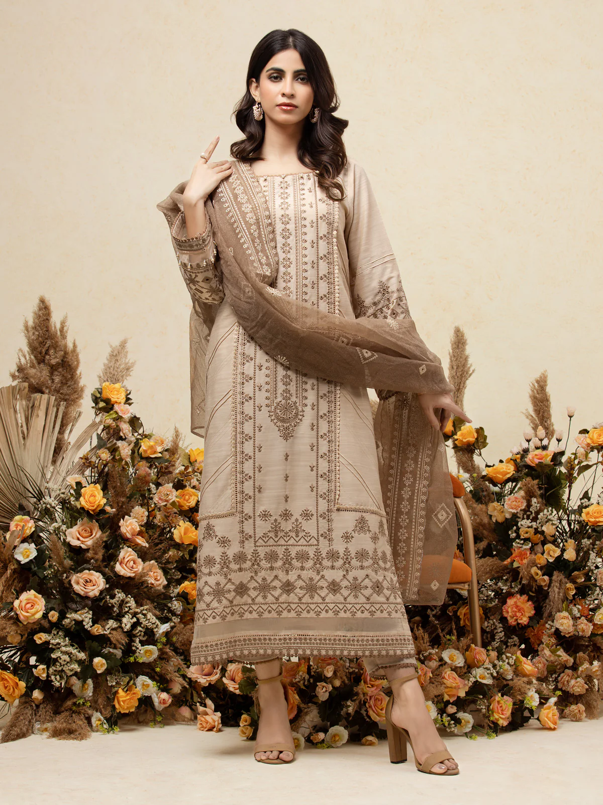 Embroidered Chanderi Suit - EWU24V6-26673-3P