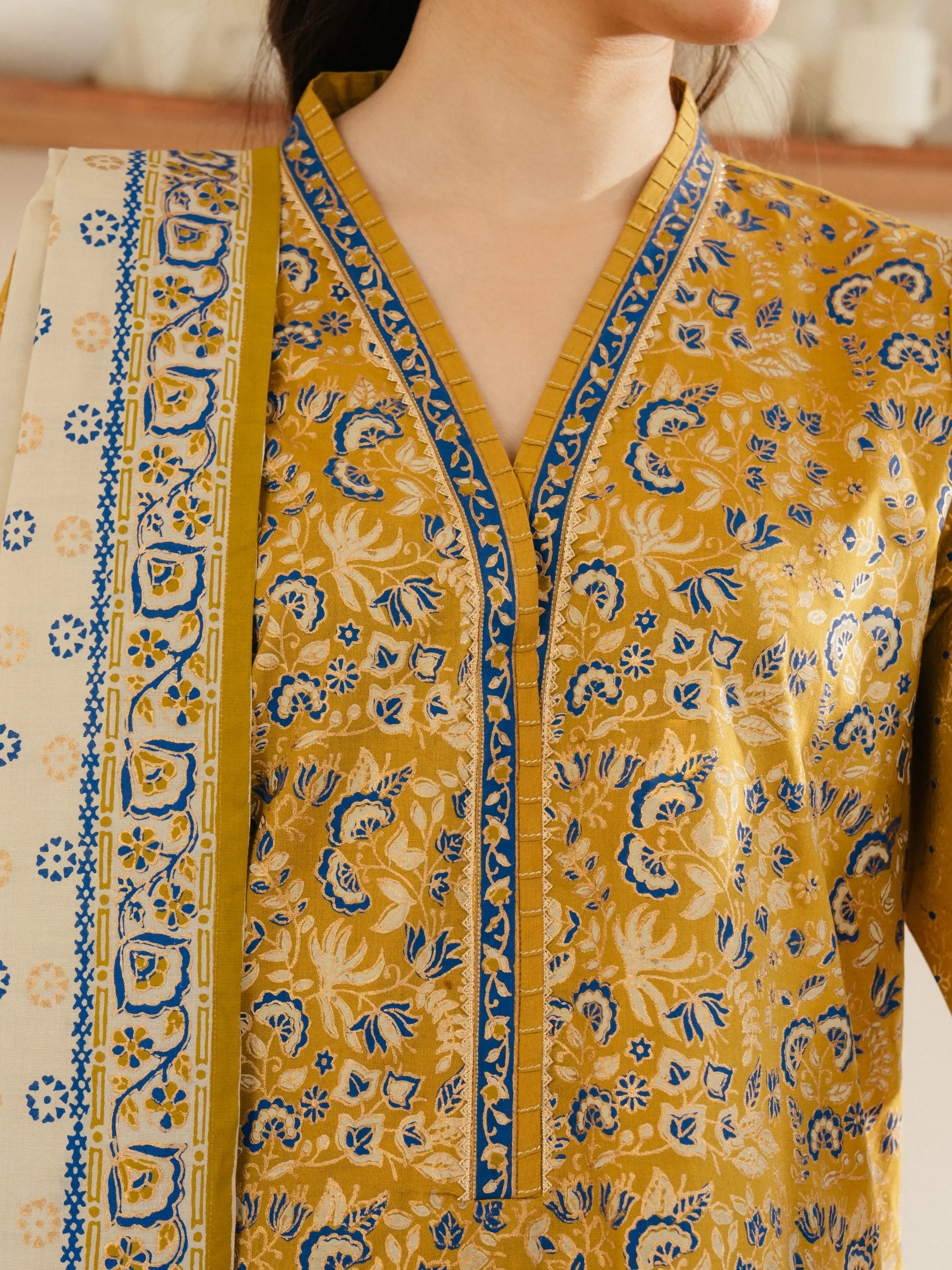 Block Print Cambric Shirt Trouser - EWU5M1-016ST - Image 5