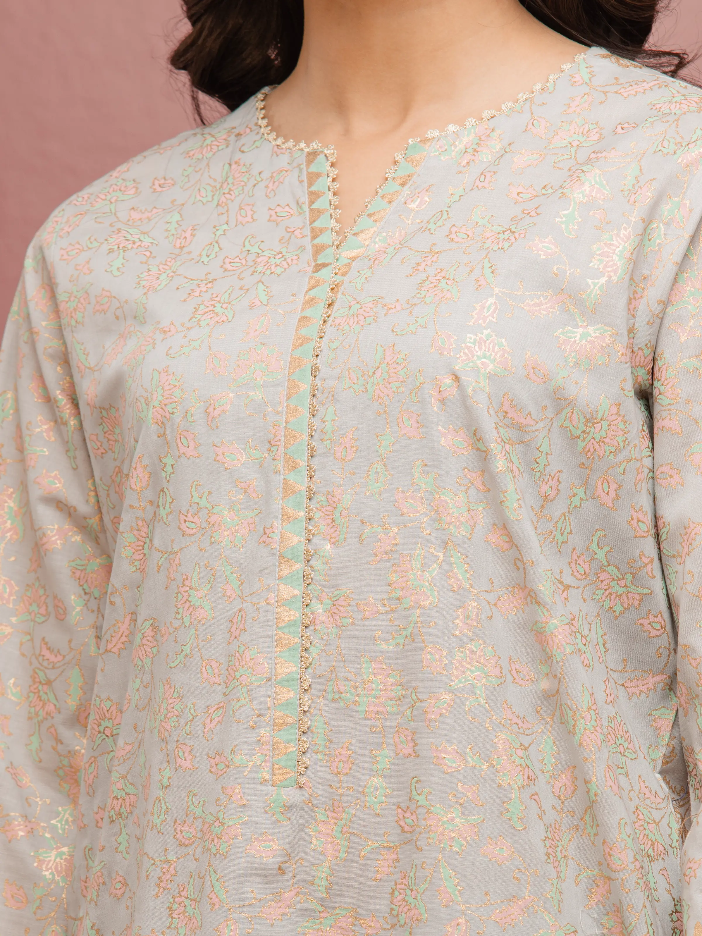 Block Print Cambric Shirt Trouser - EWU5M1-023ST - Image 3