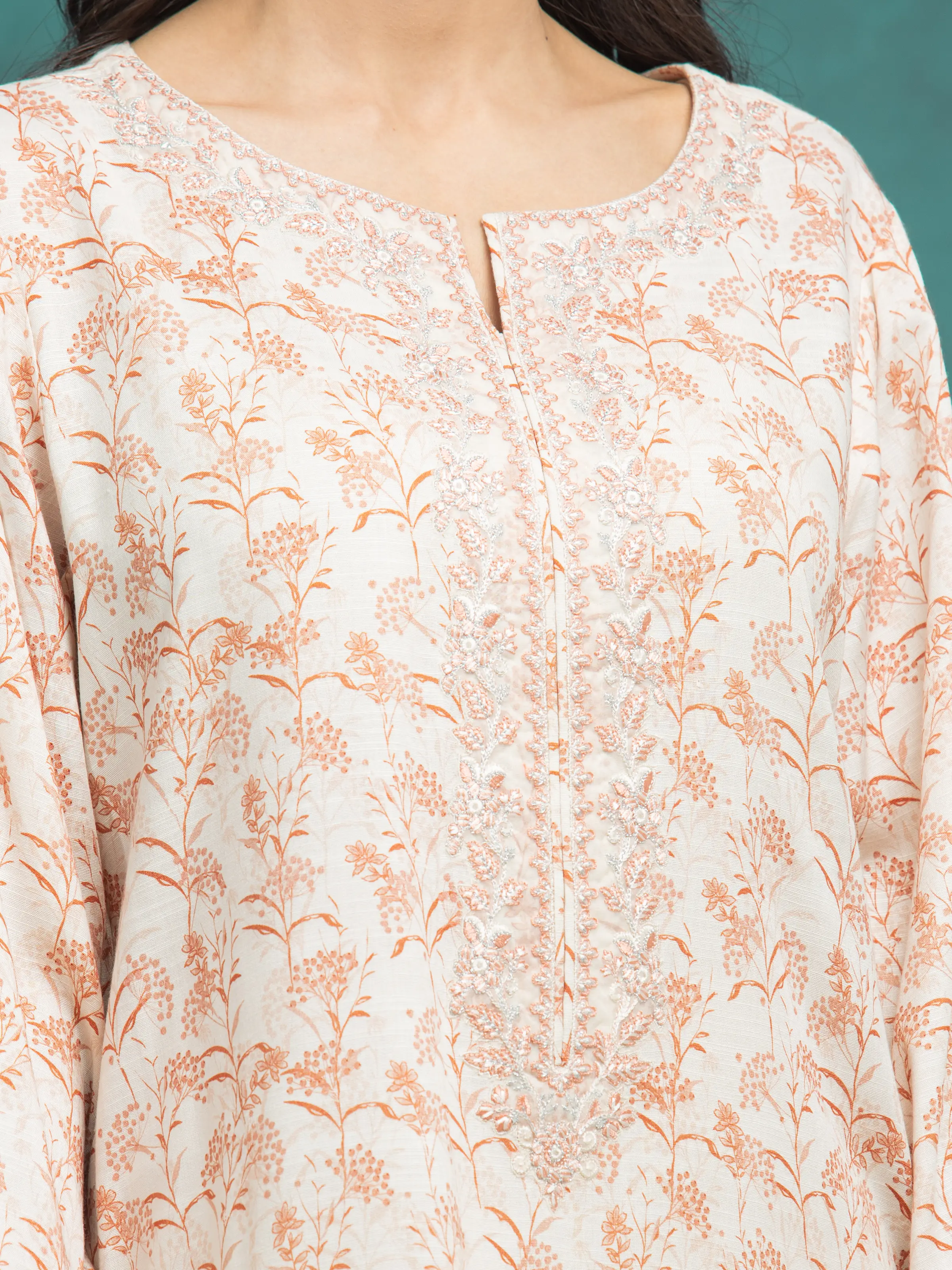 Embroidered Raw Silk Shirt Trouser - EWU5V16-30218ST - Image 3