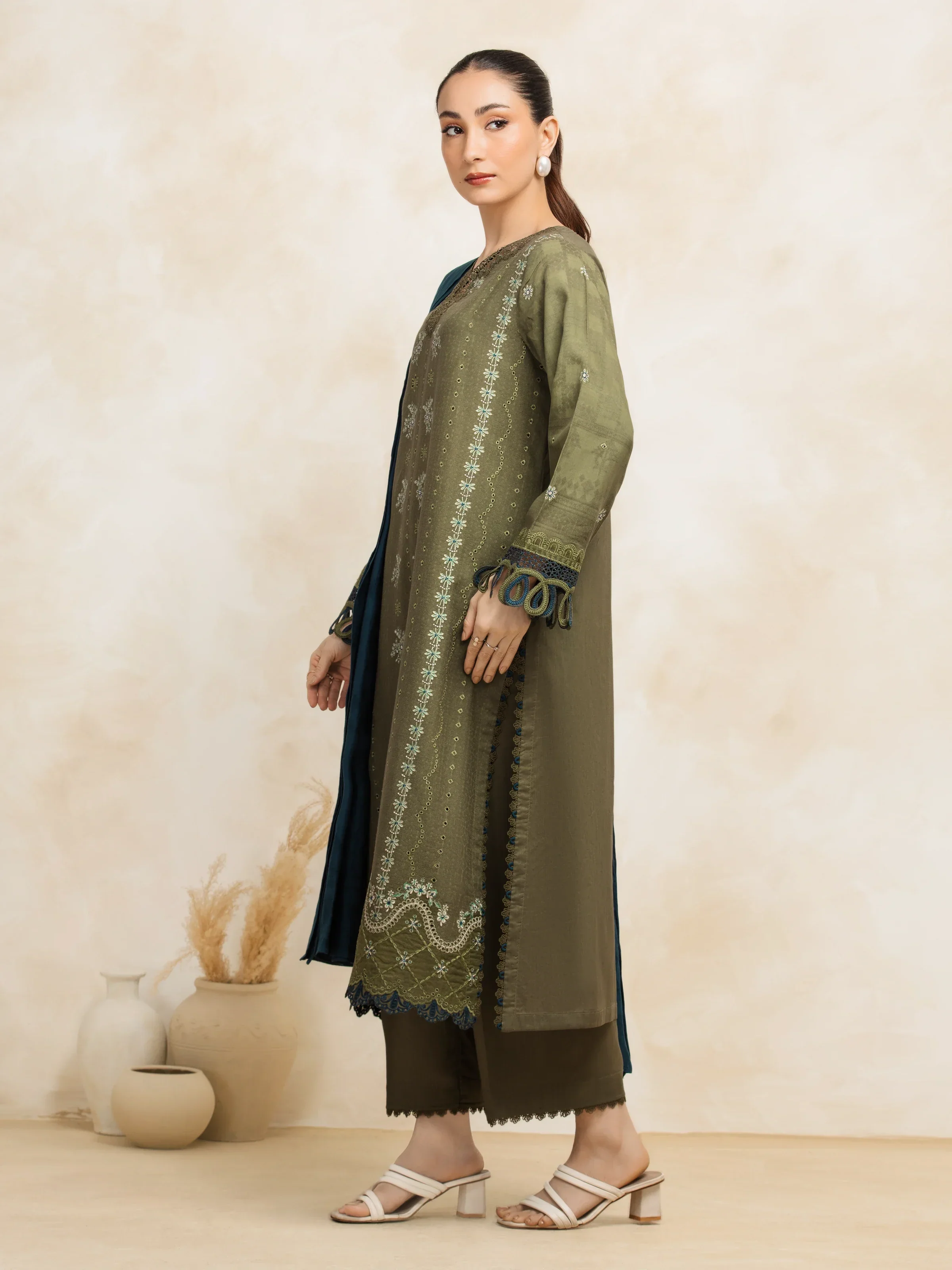 Embroidered Jacquard Shirt Dupatta - EWU5V3-31150SD - Image 3