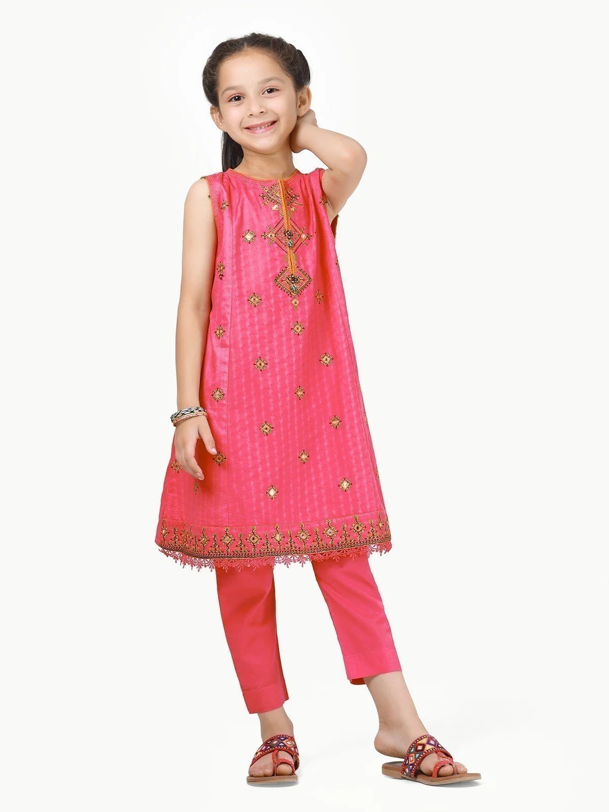 Embroidered Cotton Jacquard Shirt Trouser - EGTKE22-70471