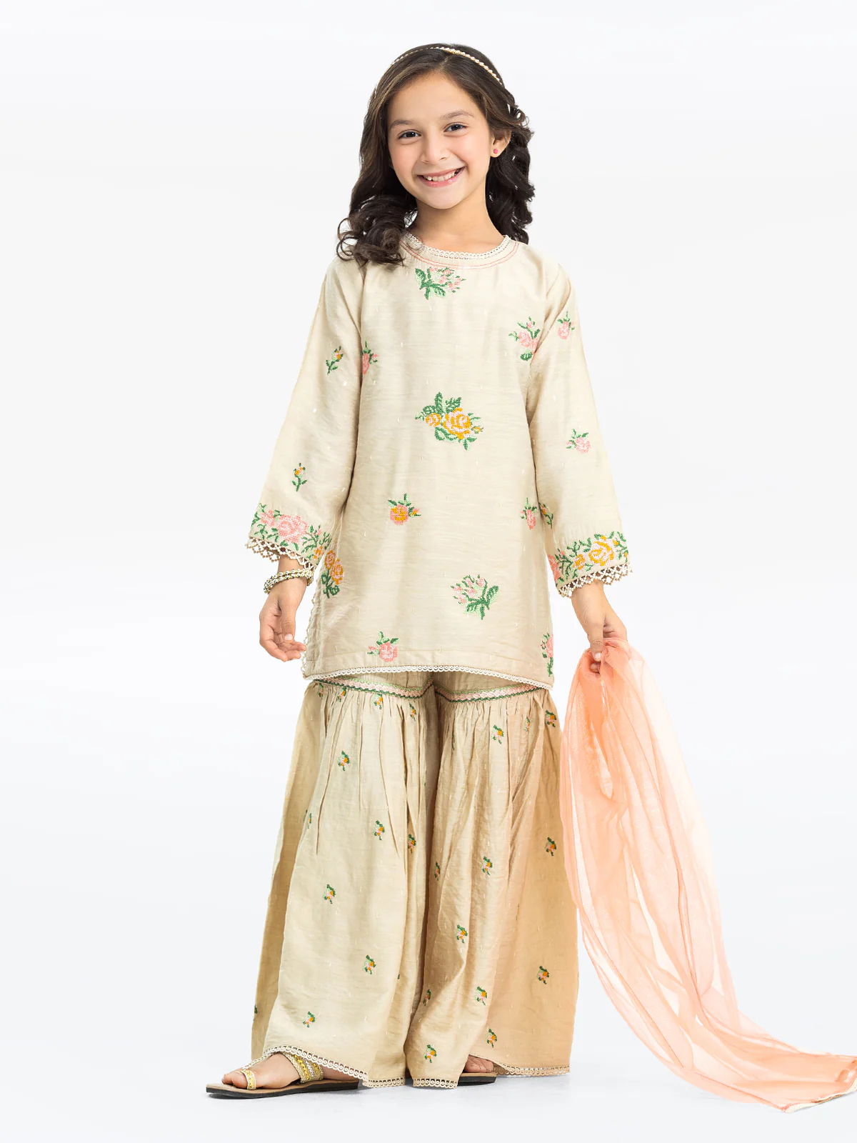 Embroidered Raw Silk Gharara Suit - EGTKE23-70731-3P