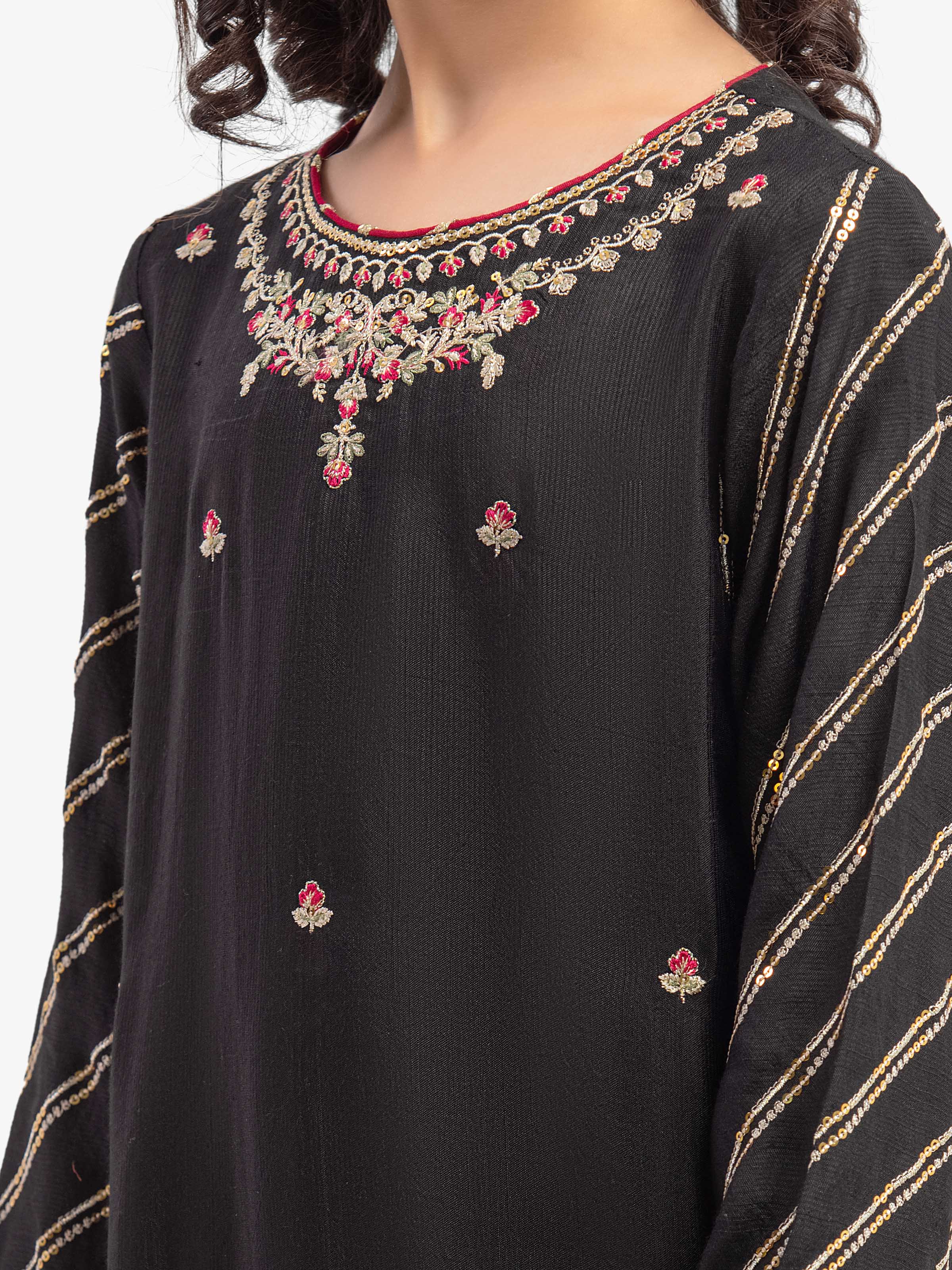 Embroidered Raw Silk Gharara Suit - EGTPLED5-50017ST - Image 3