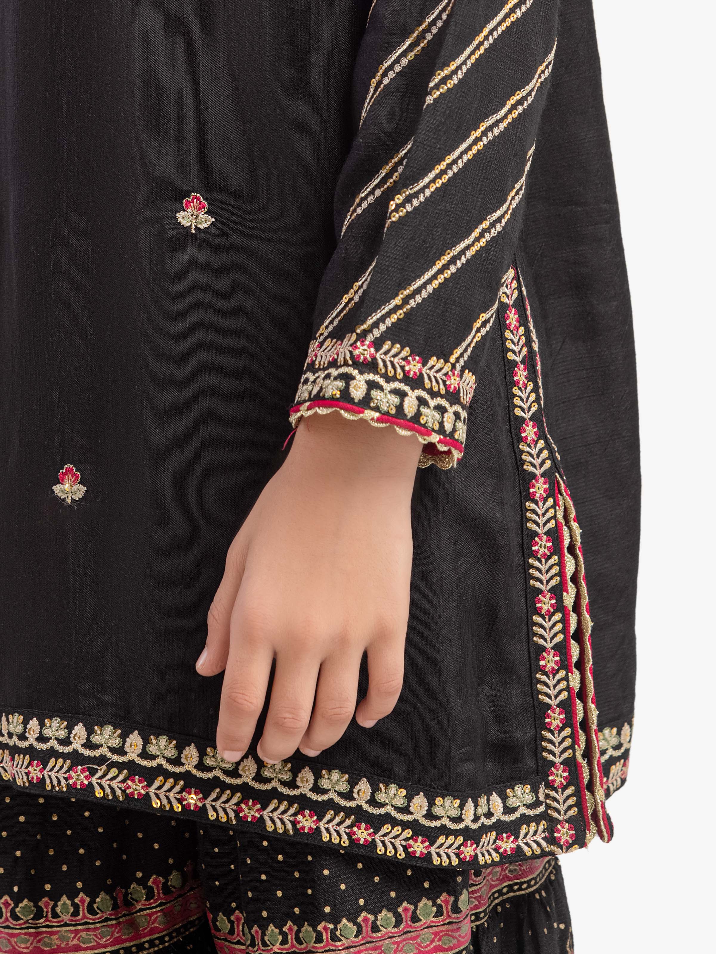 Embroidered Raw Silk Gharara Suit - EGTPLED5-50017ST - Image 4