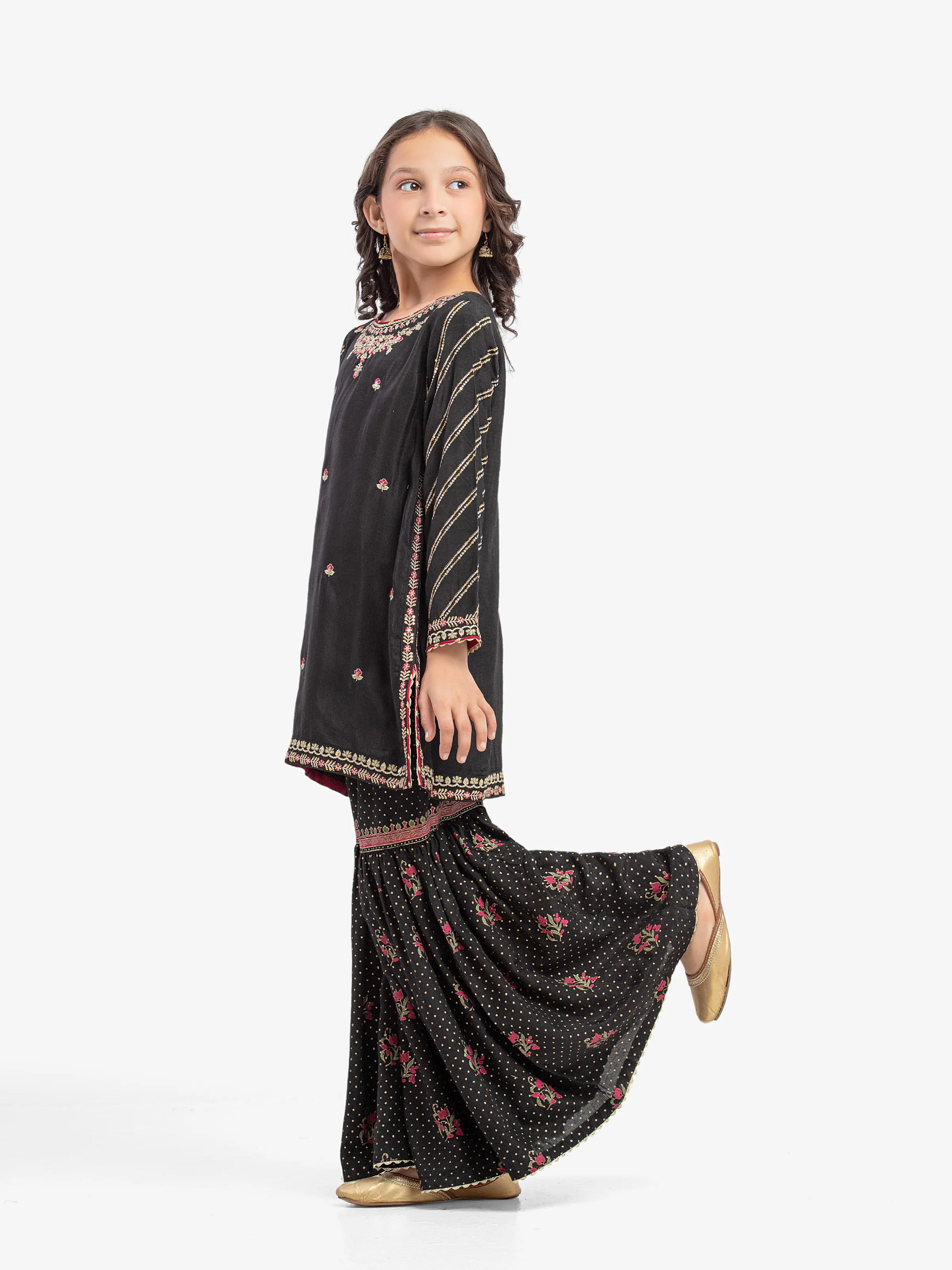 Embroidered Raw Silk Gharara Suit - EGTPLED5-50017ST - Image 5