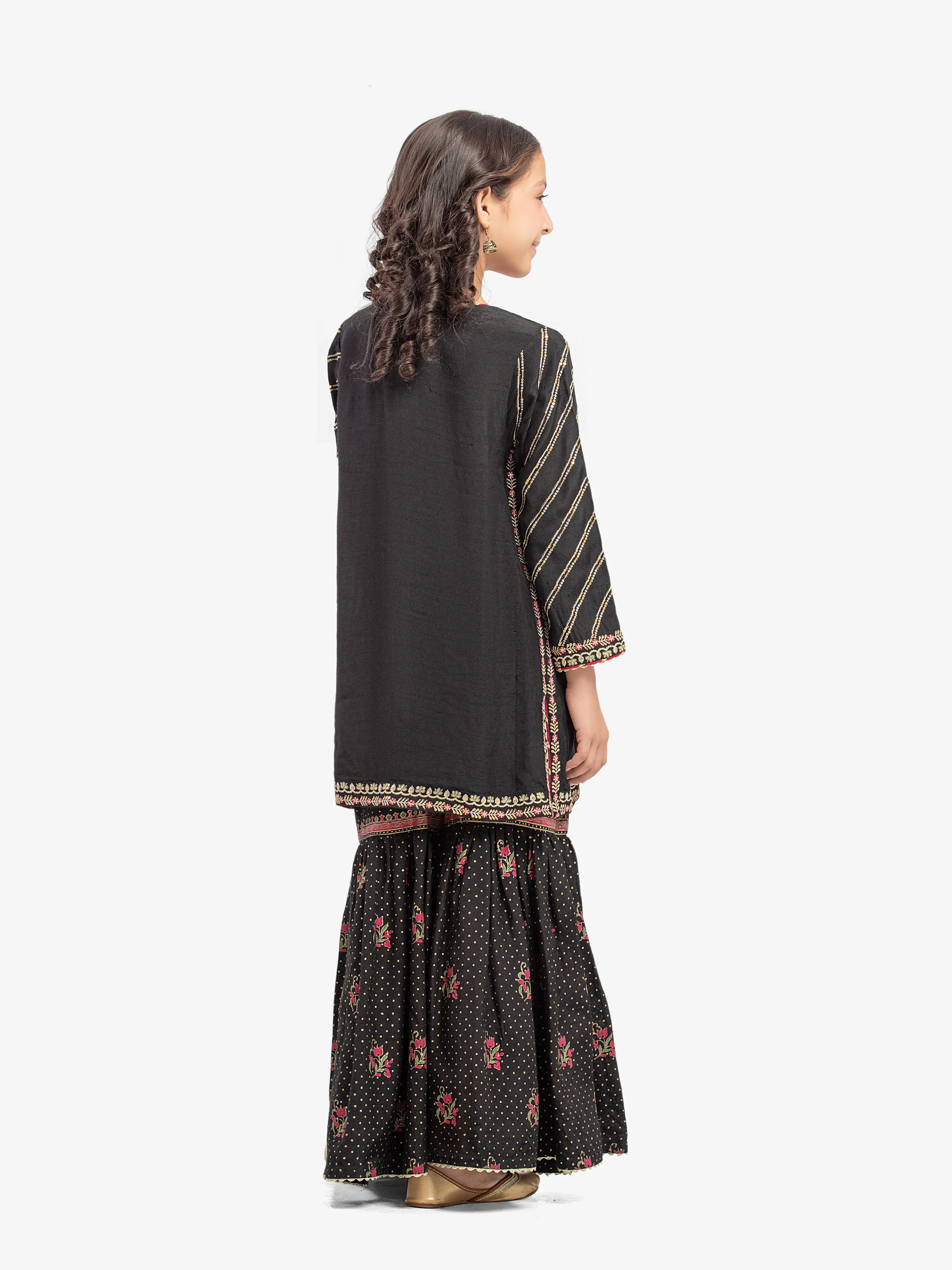 Embroidered Raw Silk Gharara Suit - EGTPLED5-50017ST - Image 6