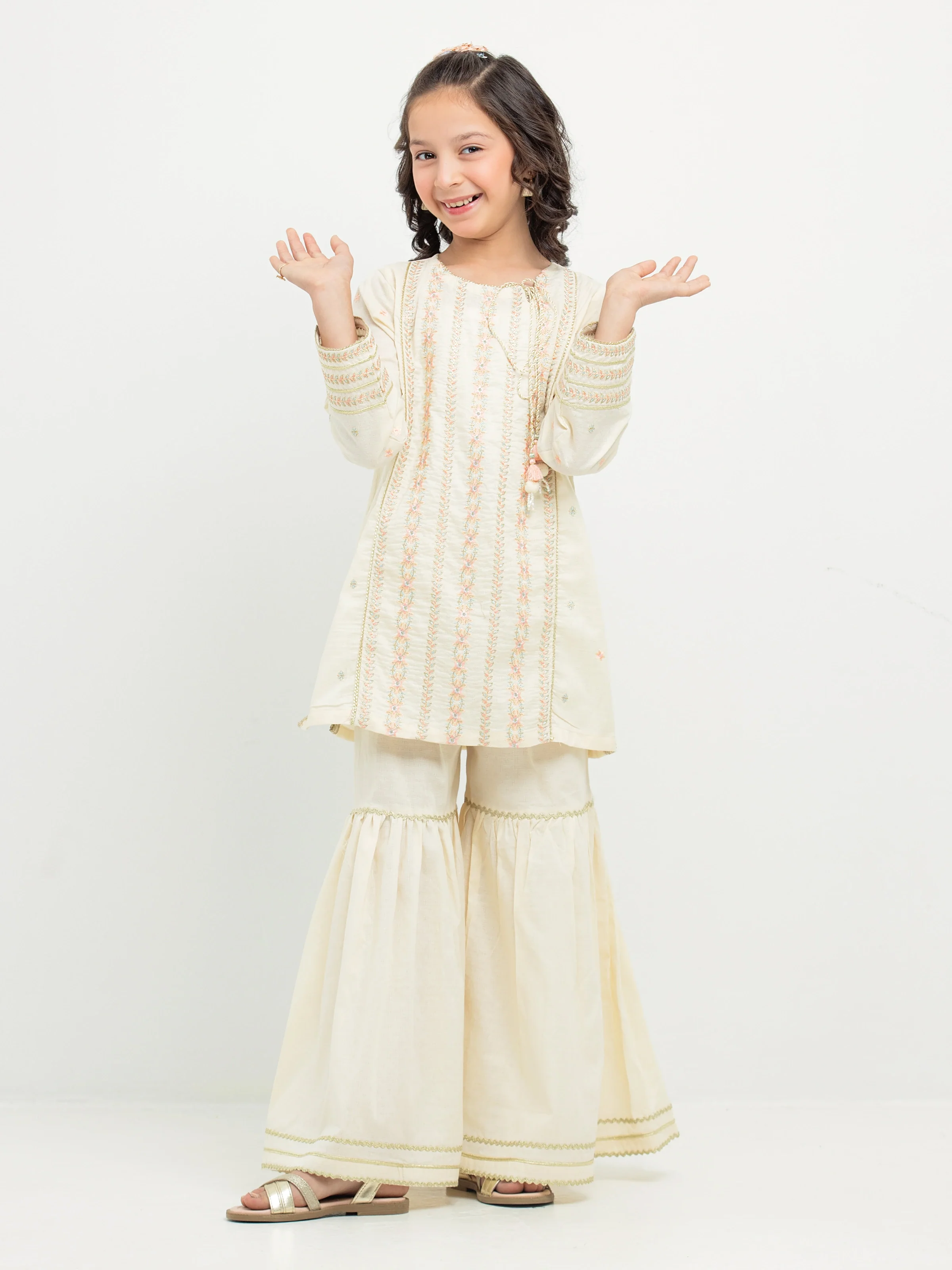 Embroidered Dobby Gharara Suit - EGTPLE24-50016ST - Image 3