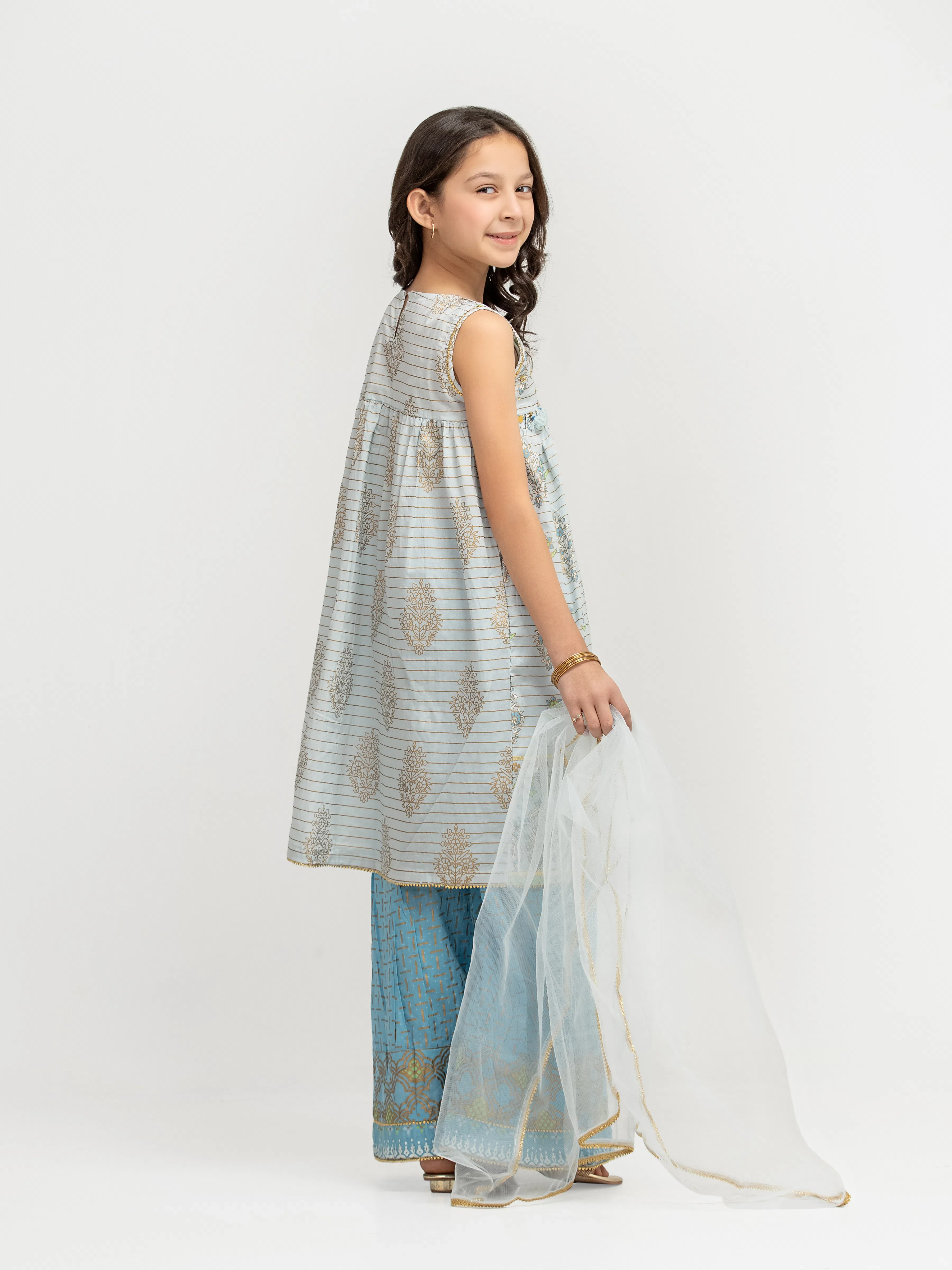 Block Print Cambric Gharara Suit - EGTKP5-72001-3P - Image 5