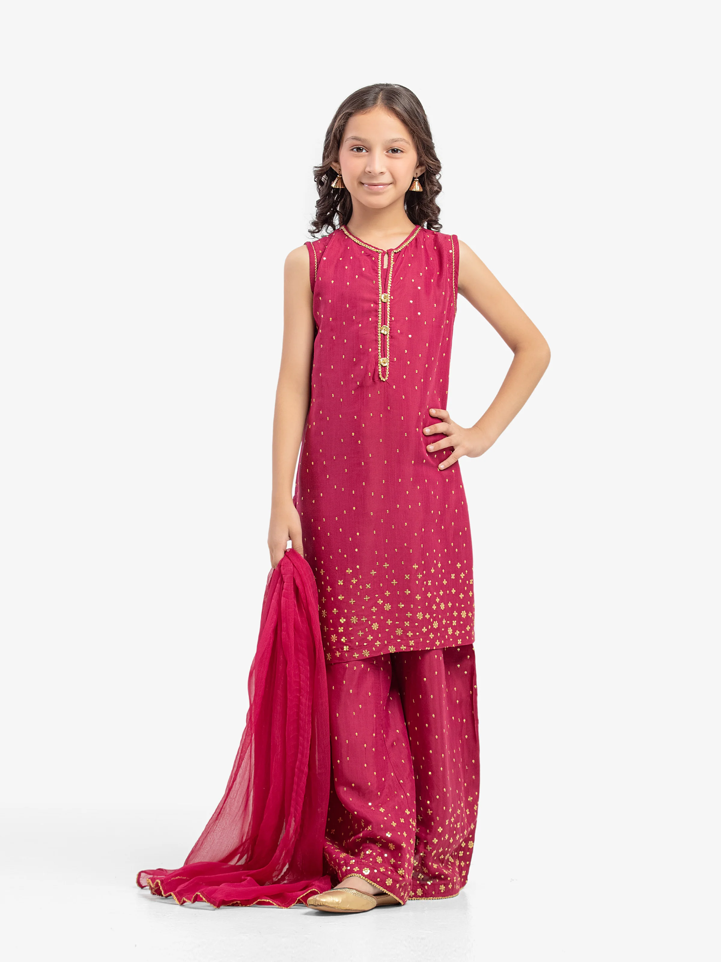 Embroidered Raw Silk Gharara Suit - EGTPLE5-50042-3P