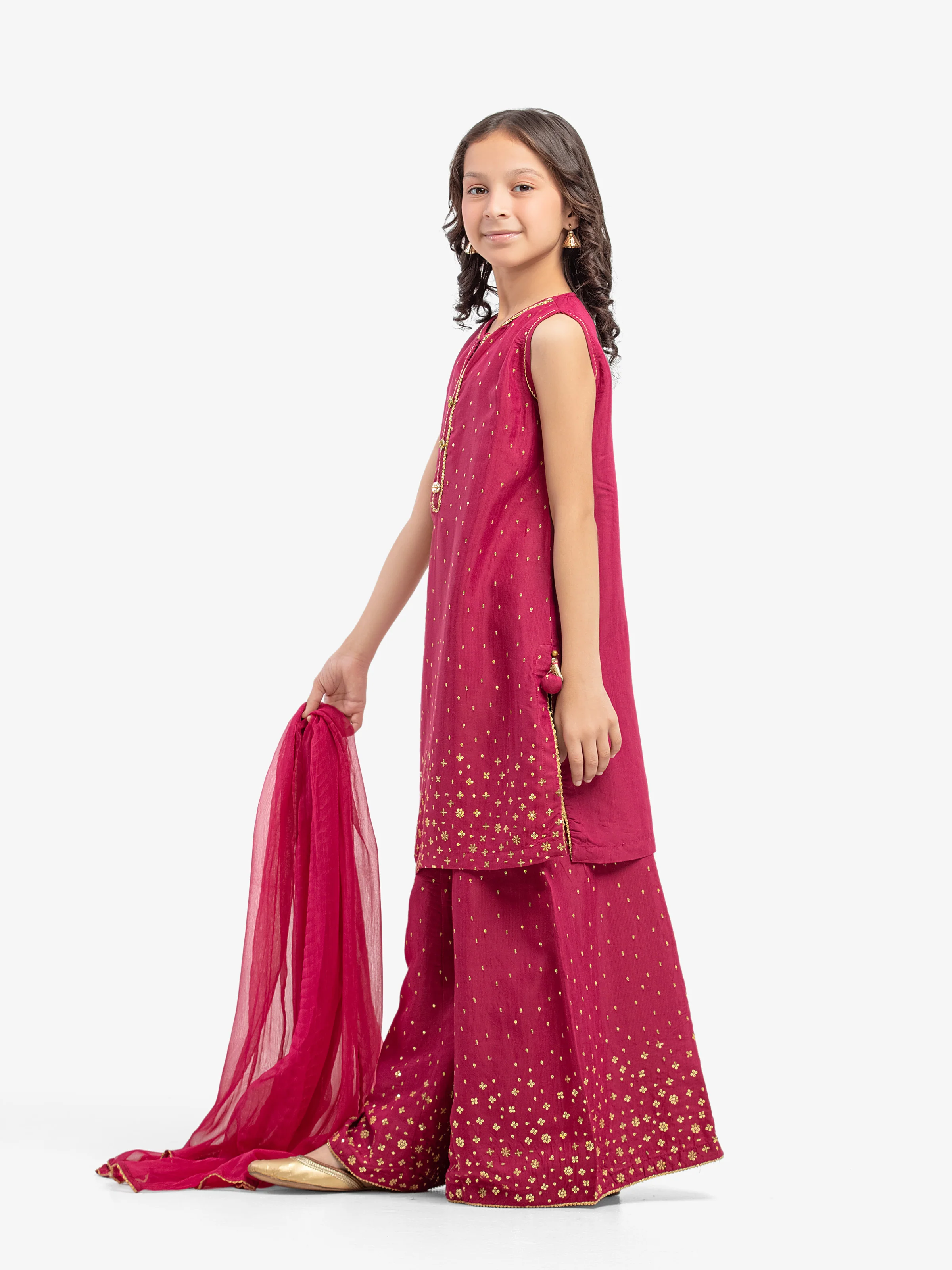 Embroidered Raw Silk Gharara Suit - EGTPLE5-50042-3P - Image 4