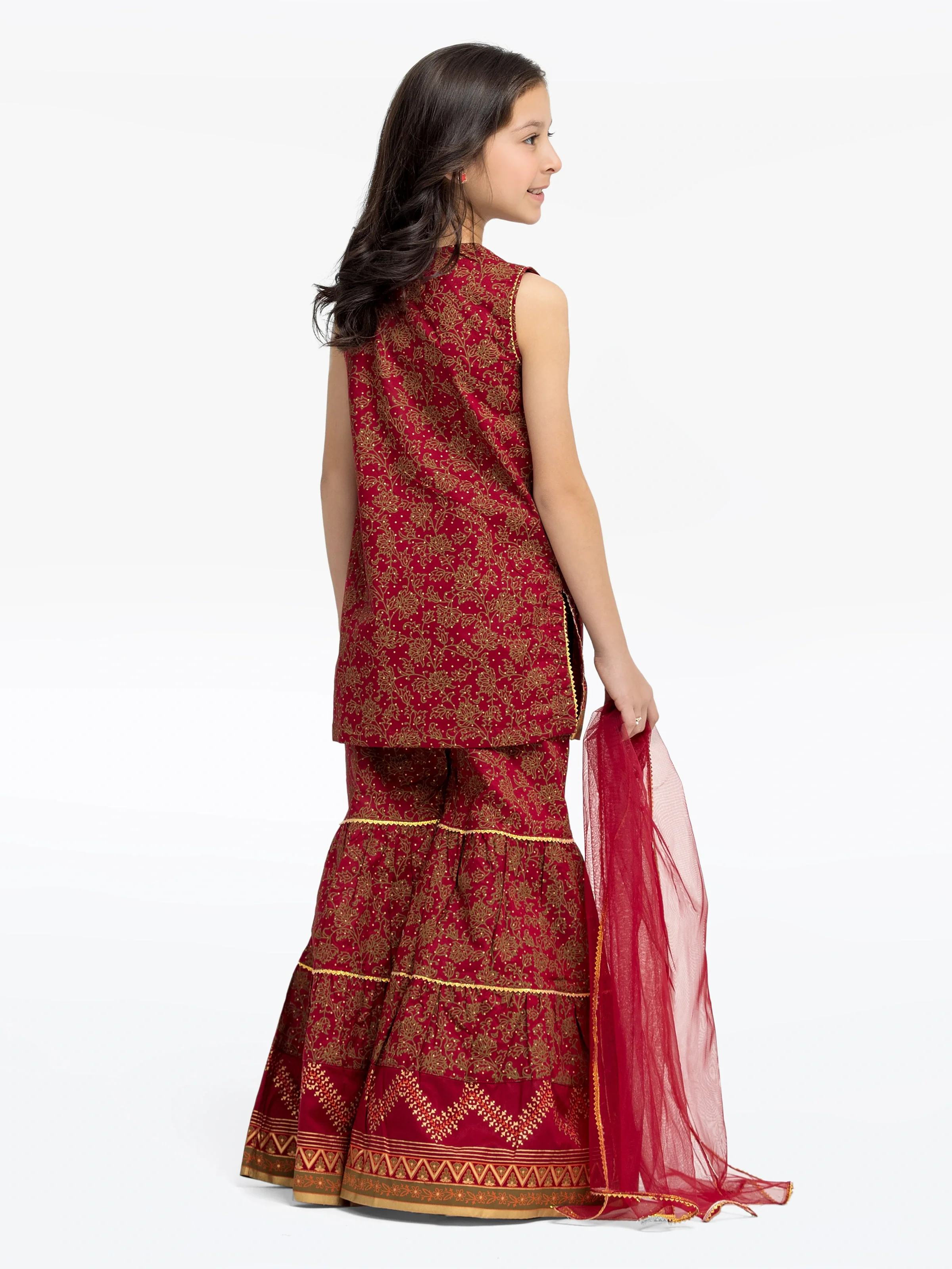 Block Print Cambric Gharara Suit - EGTKP5-70793-3P - Image 5