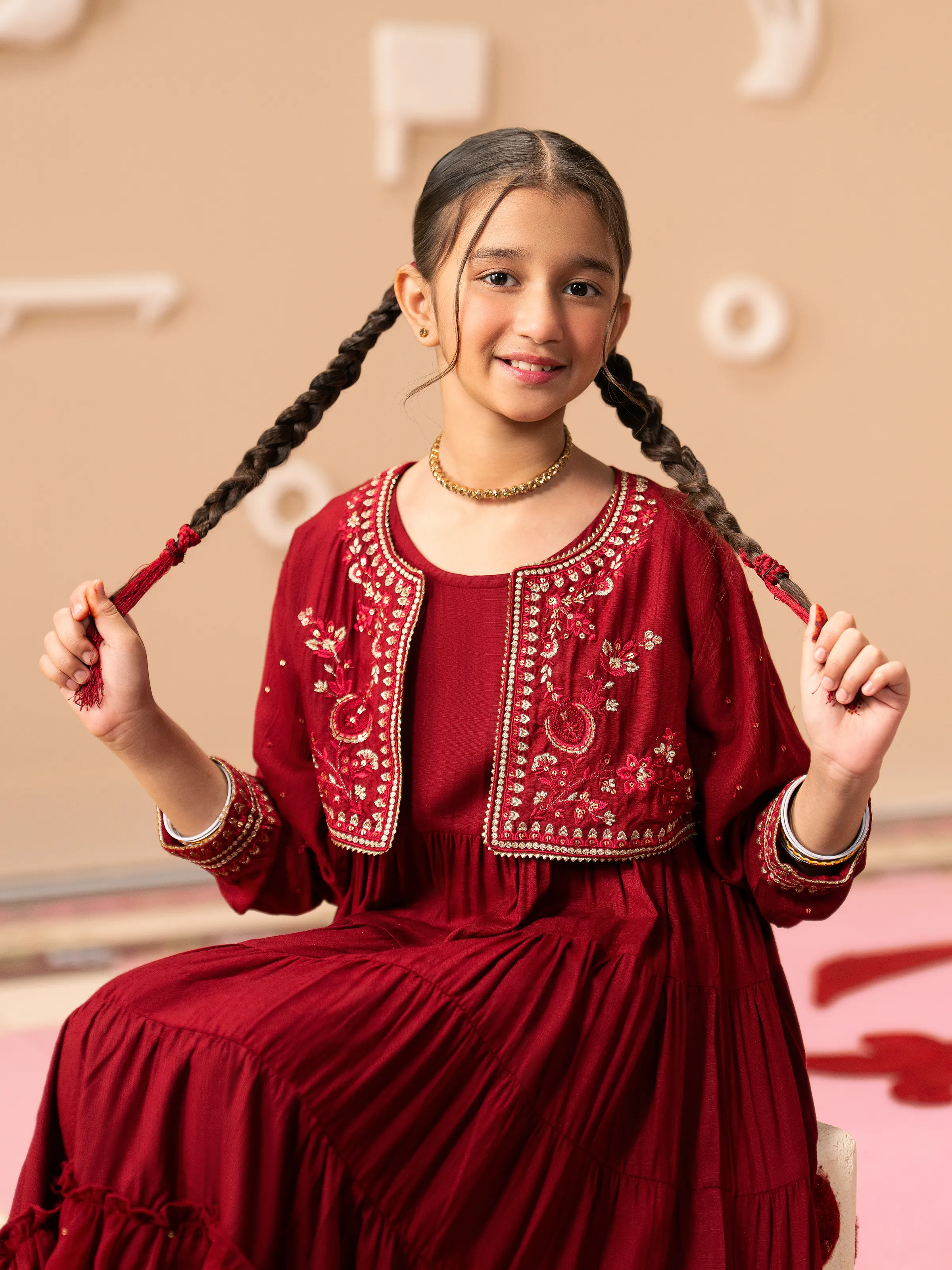 Embroidered Raw Silk Long Maxi - EGTPLE24-50021S - Image 4