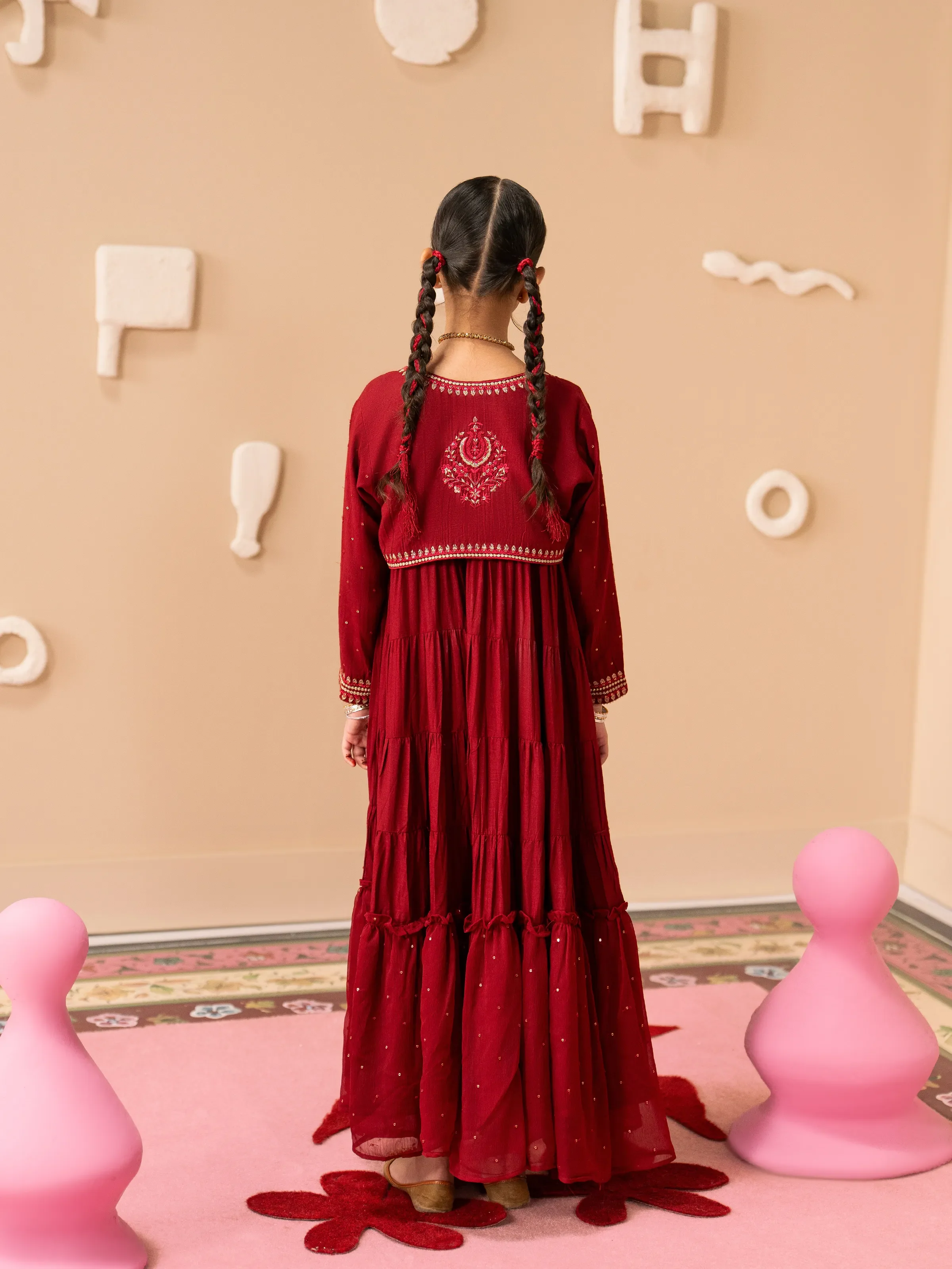 Embroidered Raw Silk Long Maxi - EGTPLE24-50021S - Image 6