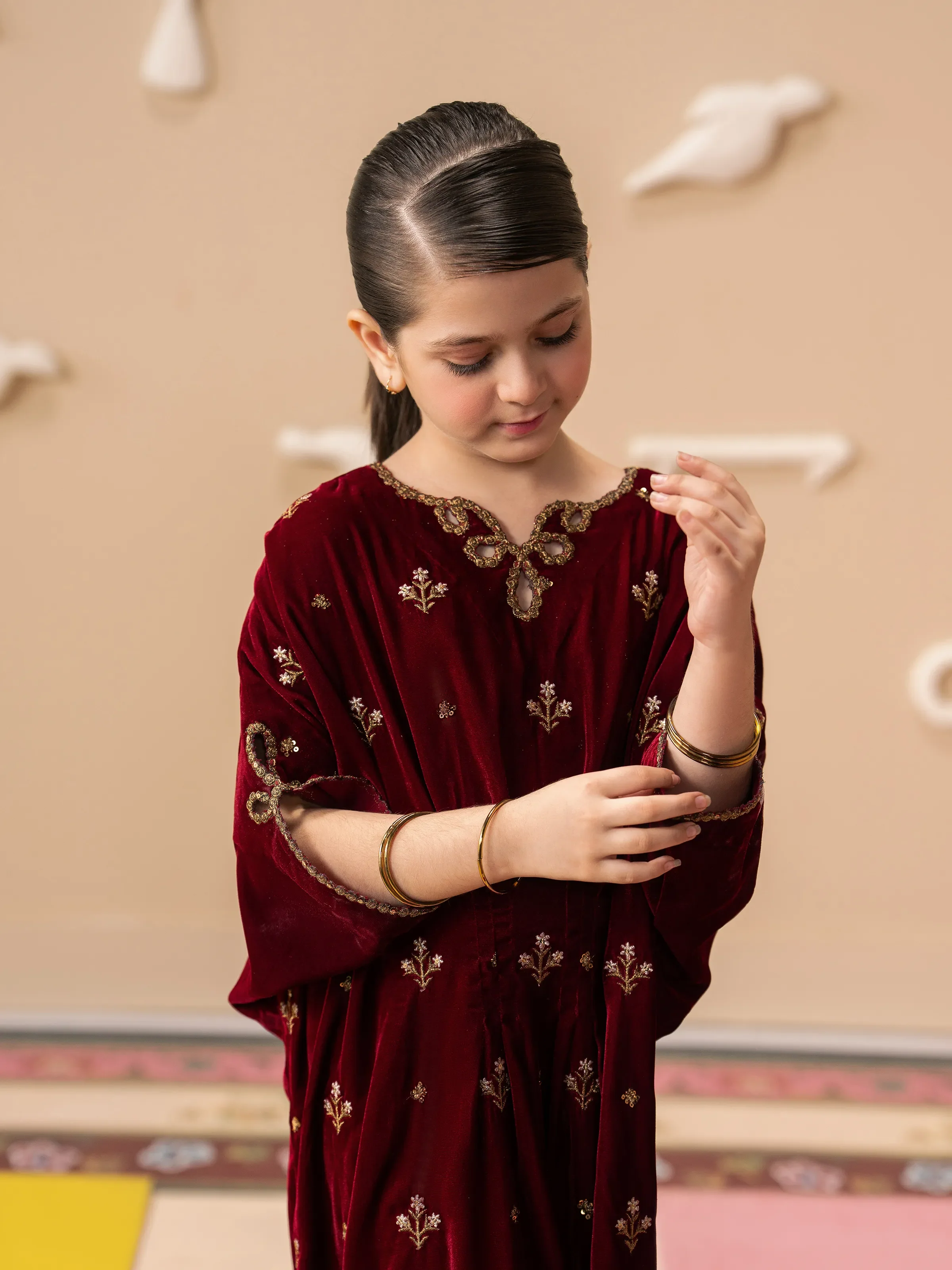 Embroidered Velvet Kaftan - EGTPLED5-50050S - Image 2