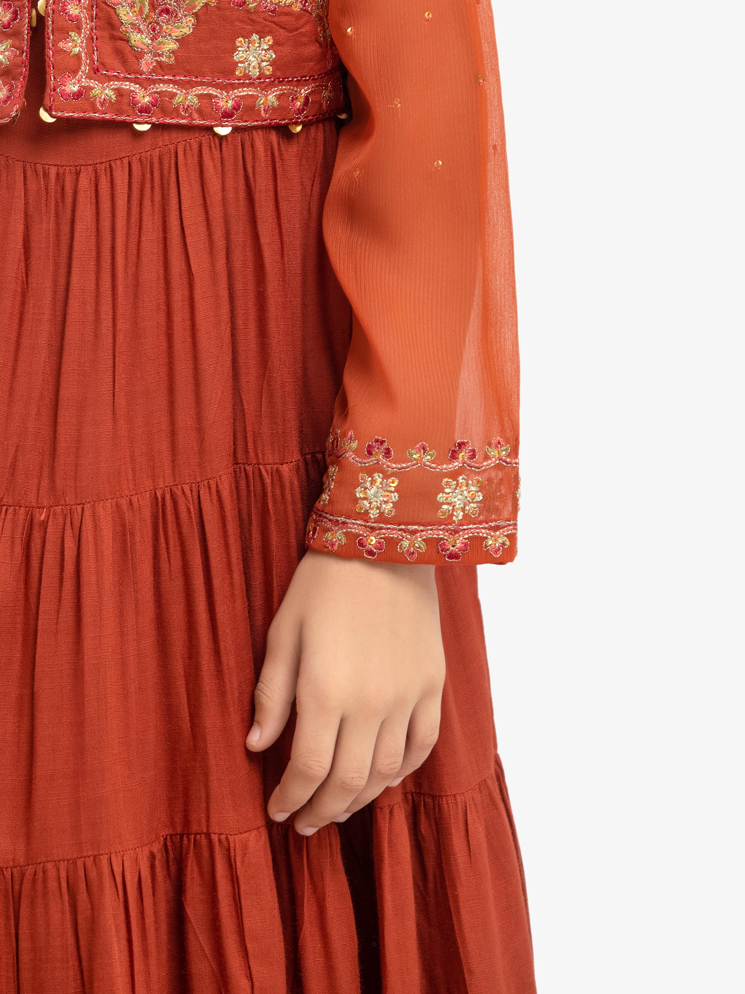 Embroidered Raw Silk Long Maxi - EGTPLE24-50022S - Image 4