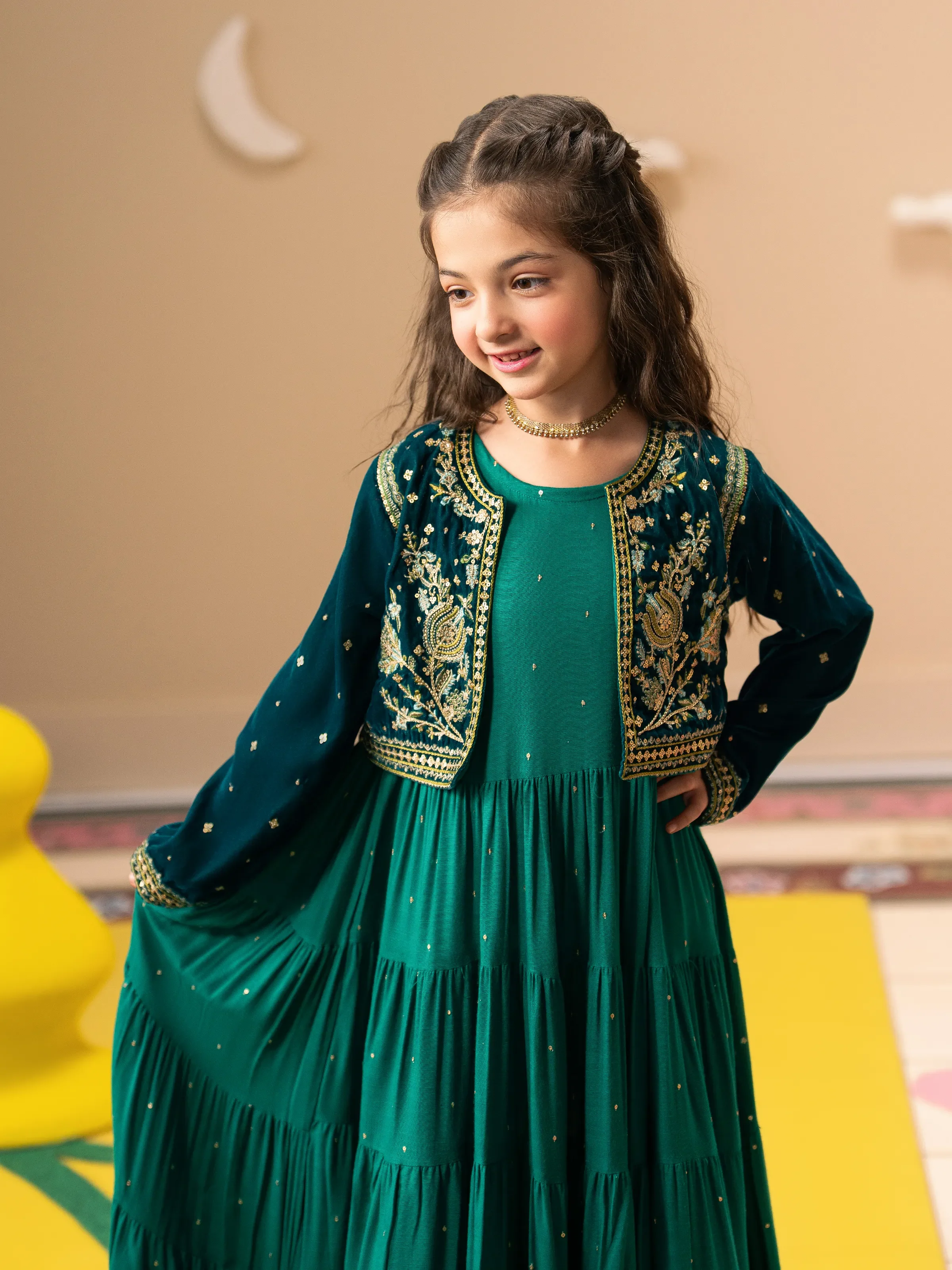 Embroidered Raw Silk Long Maxi - EGTPLE5-50037S - Image 3
