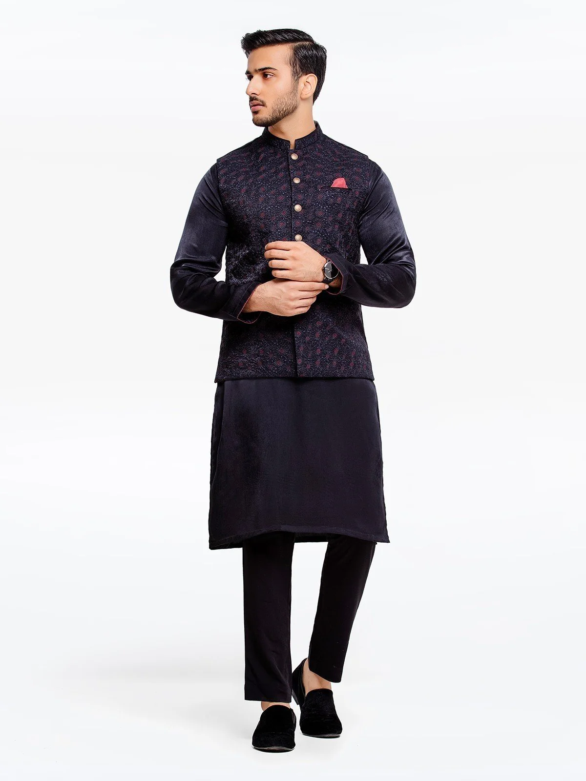 Embroidered Viscose Waistcoat Suit - EMTWCSC22-002