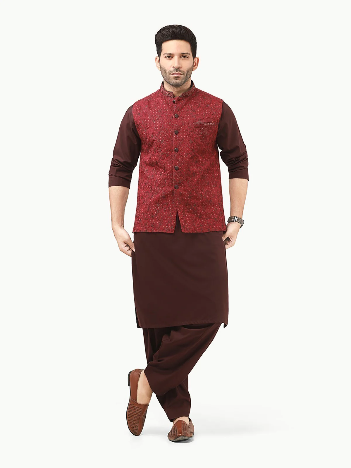 Embroidered Khaddar Waistcoat - EMTWCC22-118
