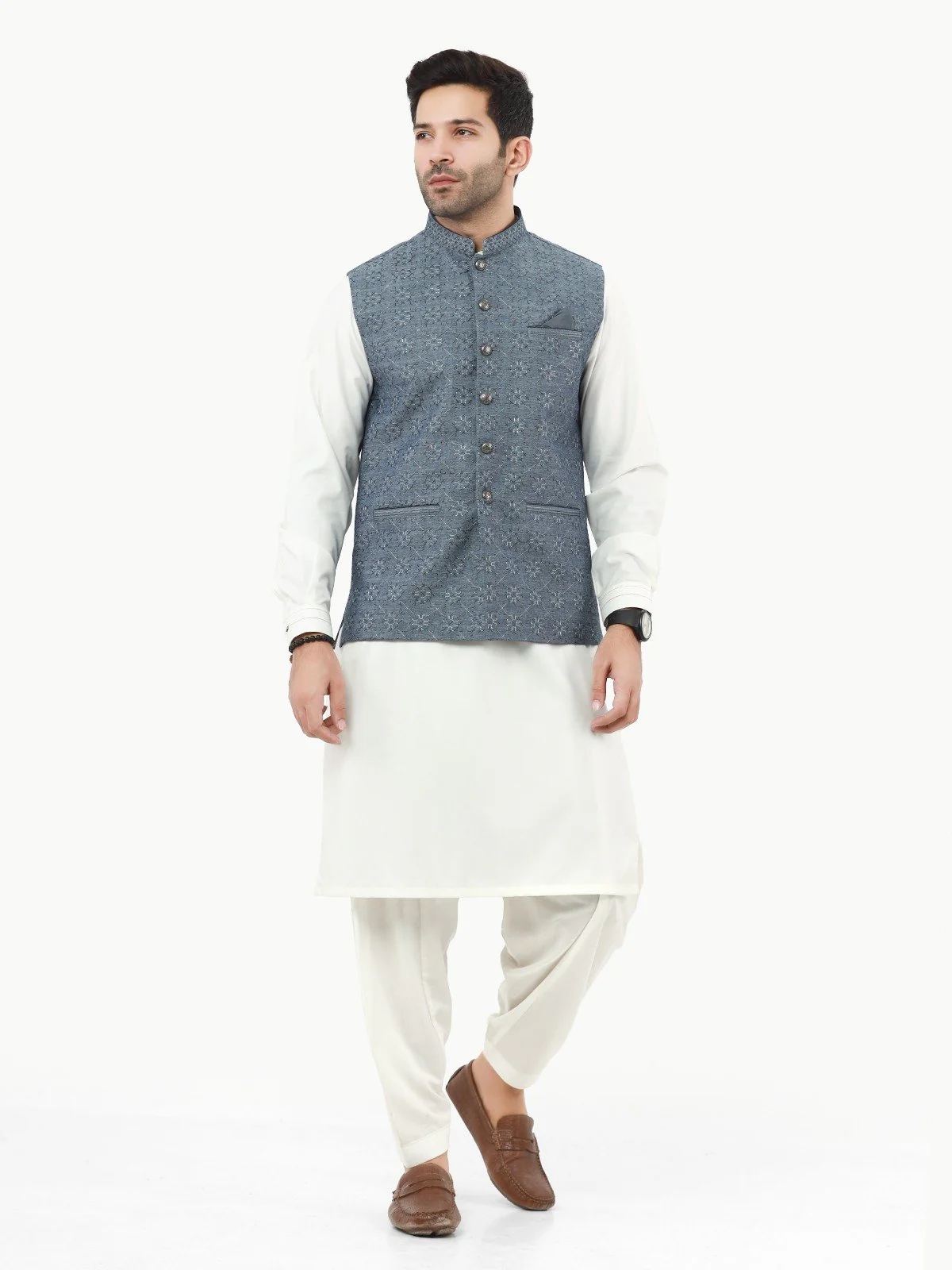 Embroidered Cotton Waistcoat - EMTWCC22-136
