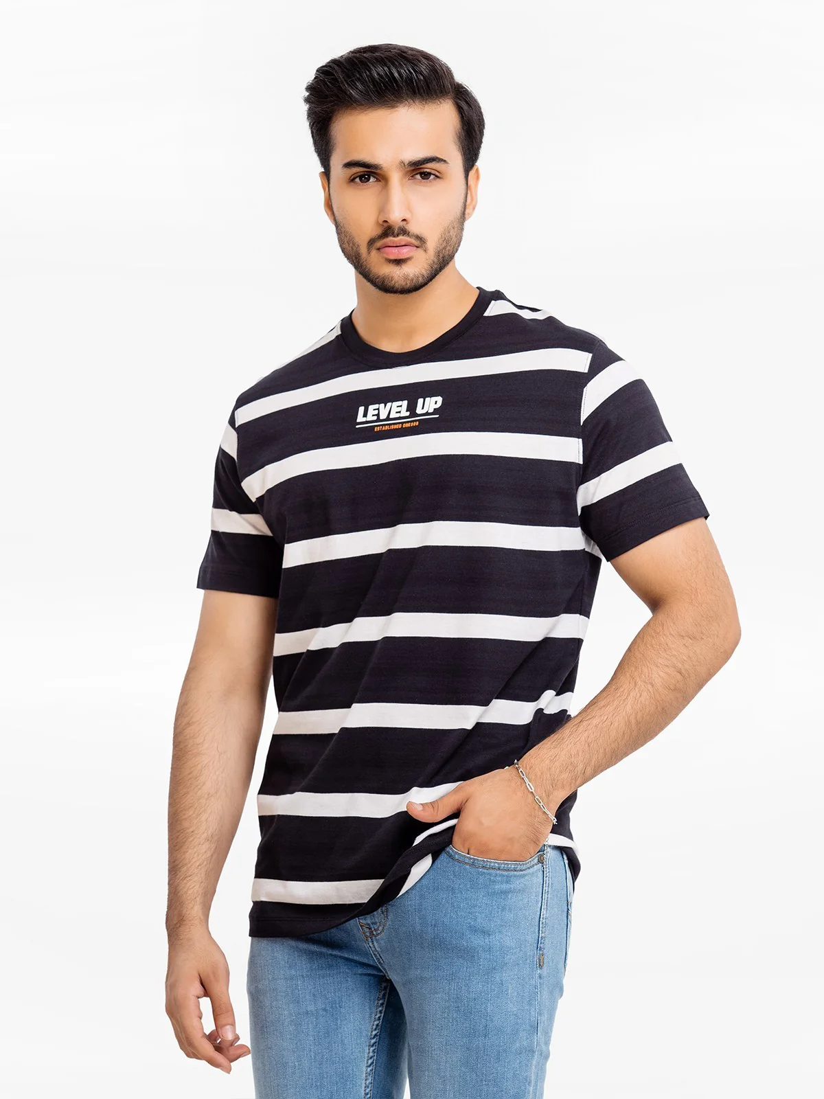 Crew Neck Striped Tee - EMTGT23-009 - Image 2