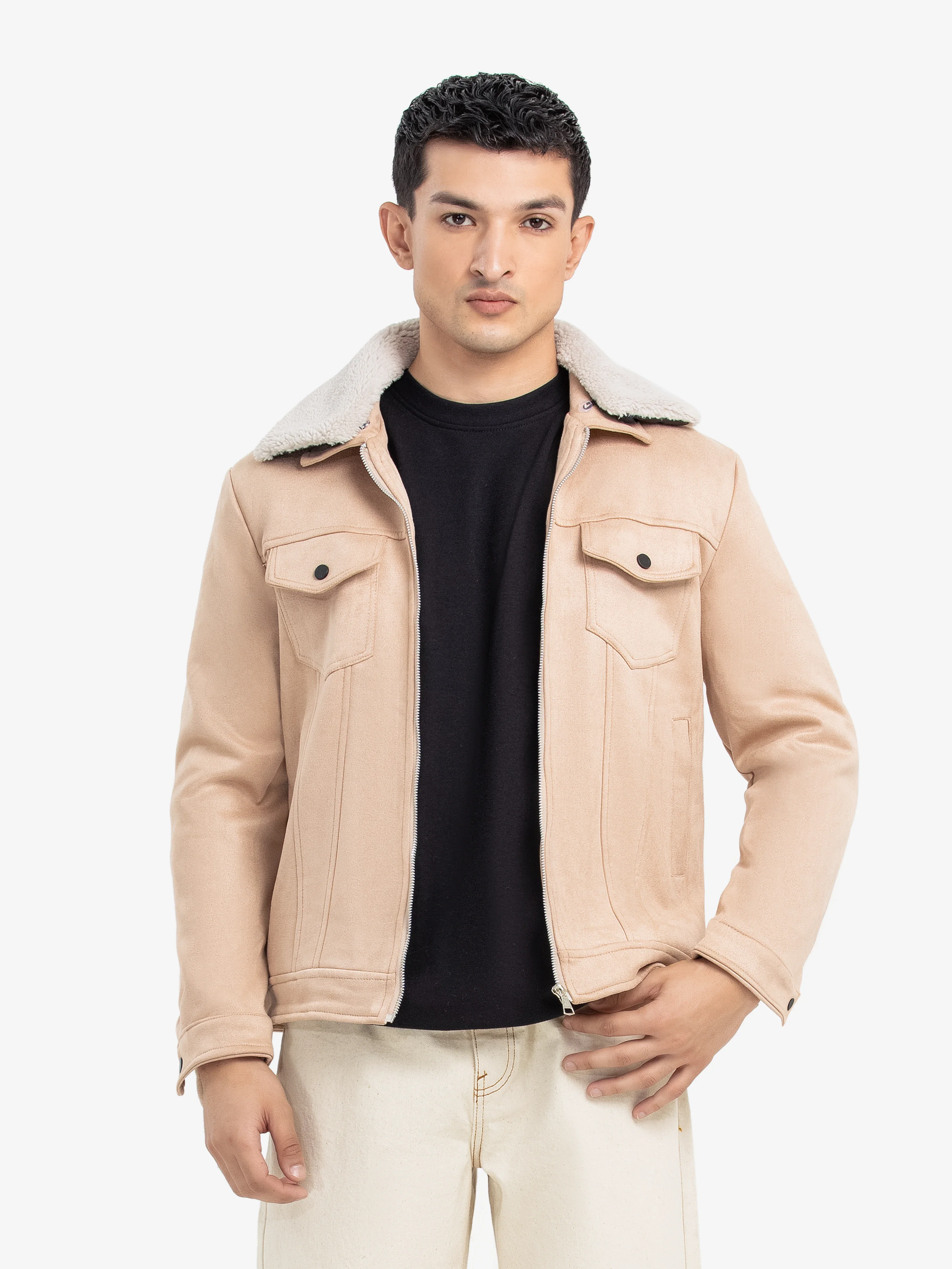 Fur Collar Suede Jacket - EMTJ24-018