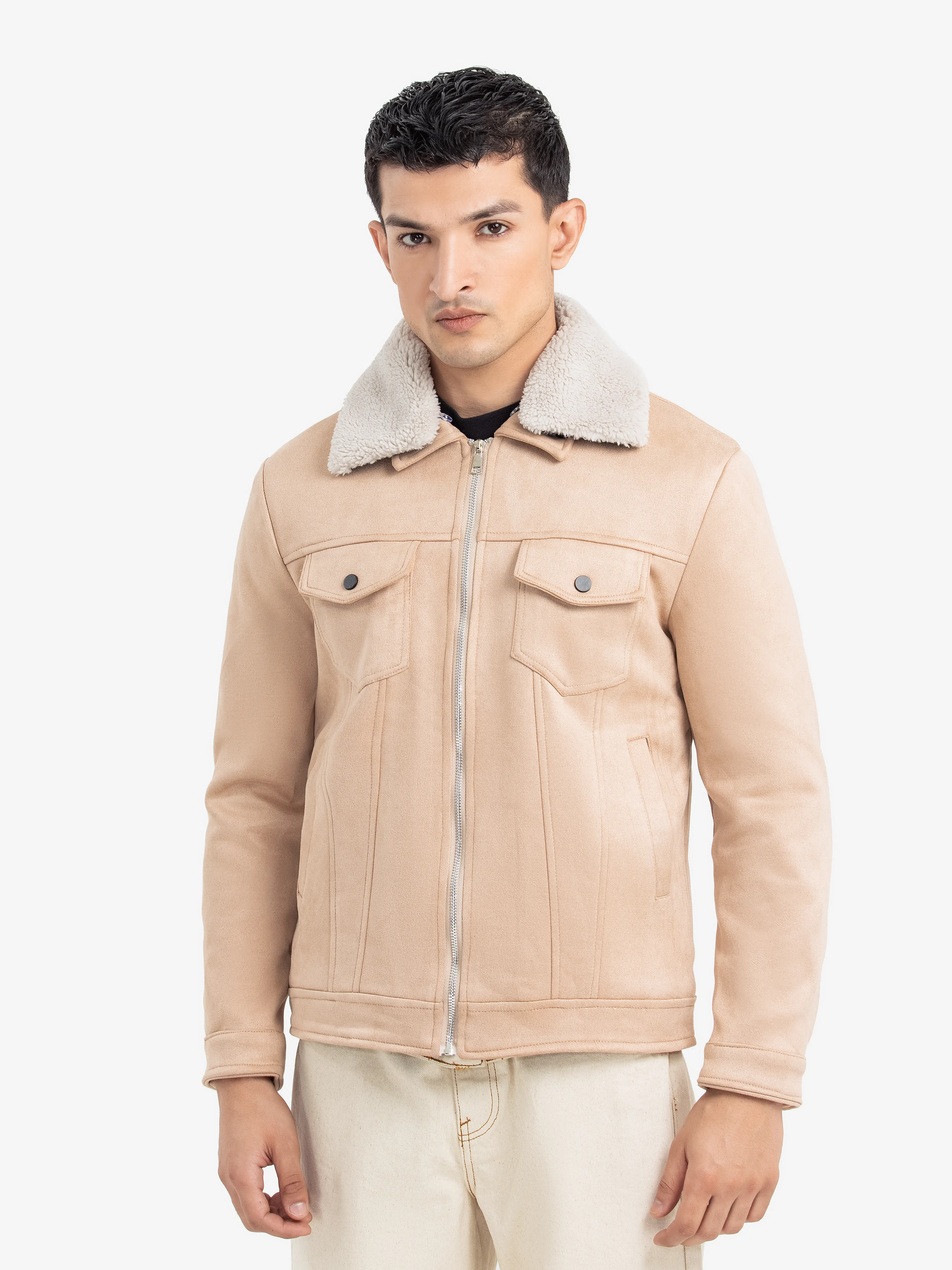 Fur Collar Suede Jacket - EMTJ24-018 - Image 3