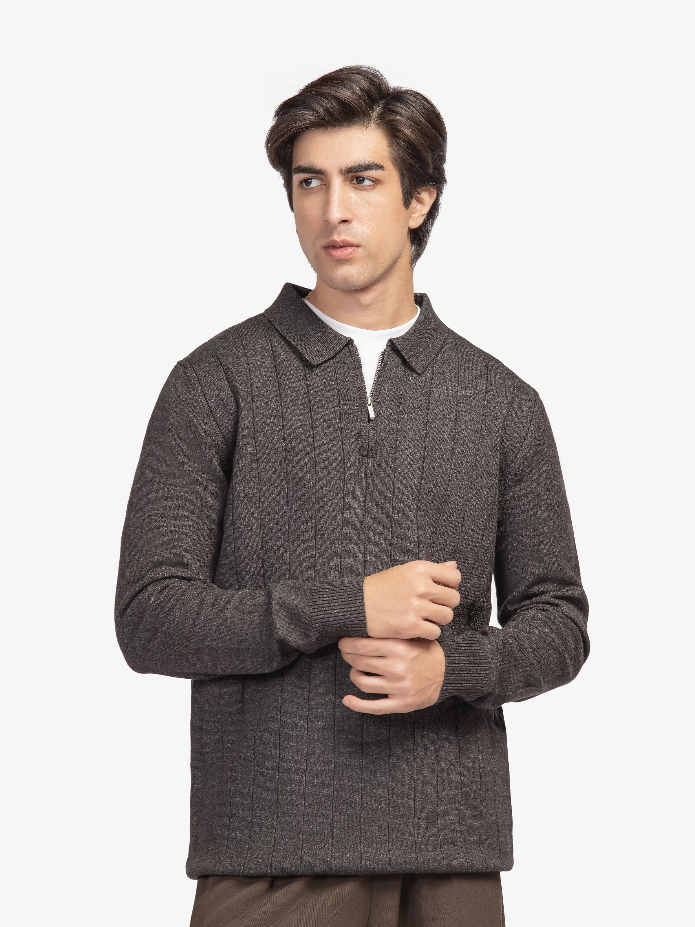 Drop Needle Zipper Sweater - EMTSWT5-030