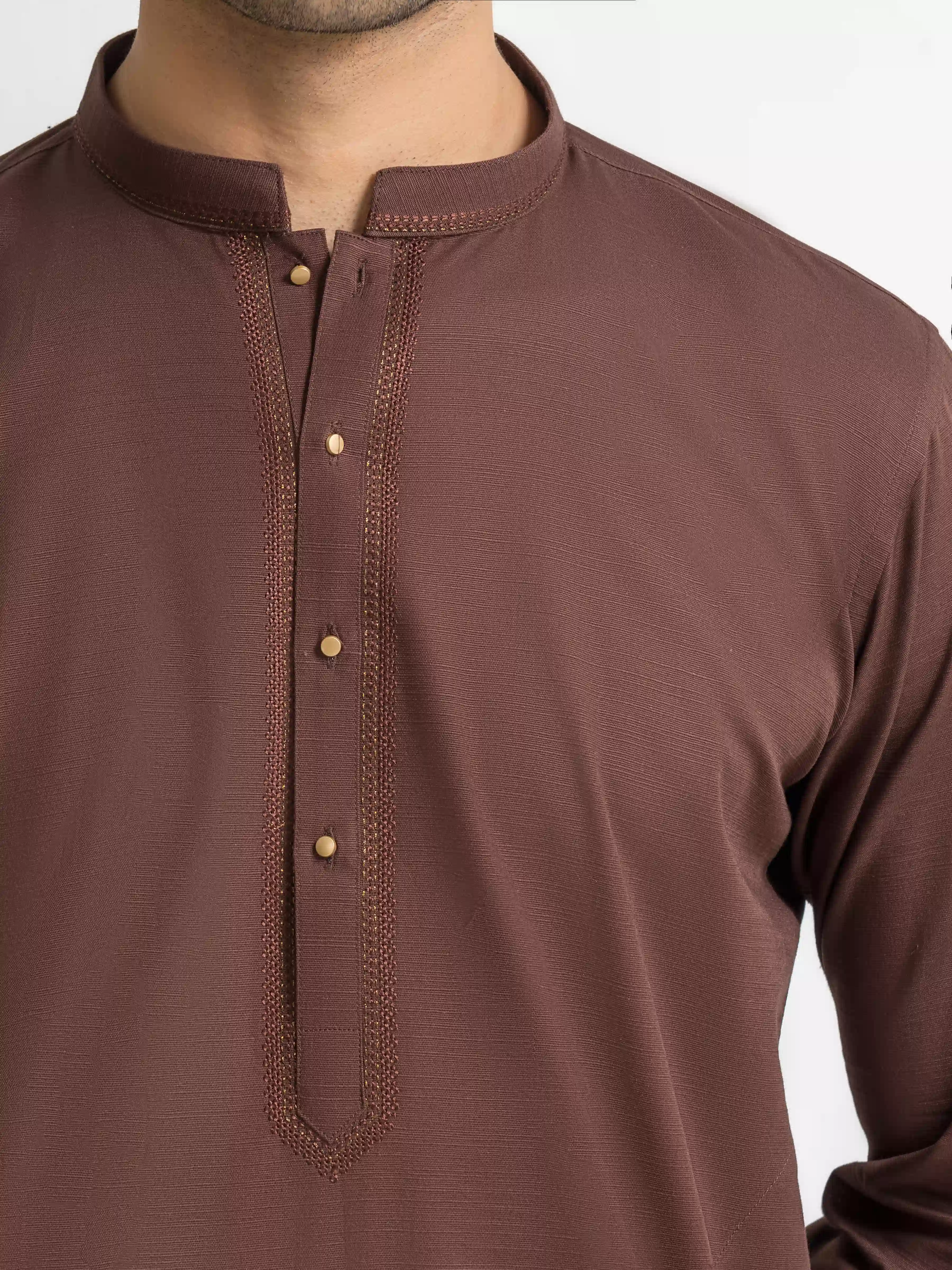 Embroidered Khaddar Kurta Pajama - EMTKPT5-092 - Image 3