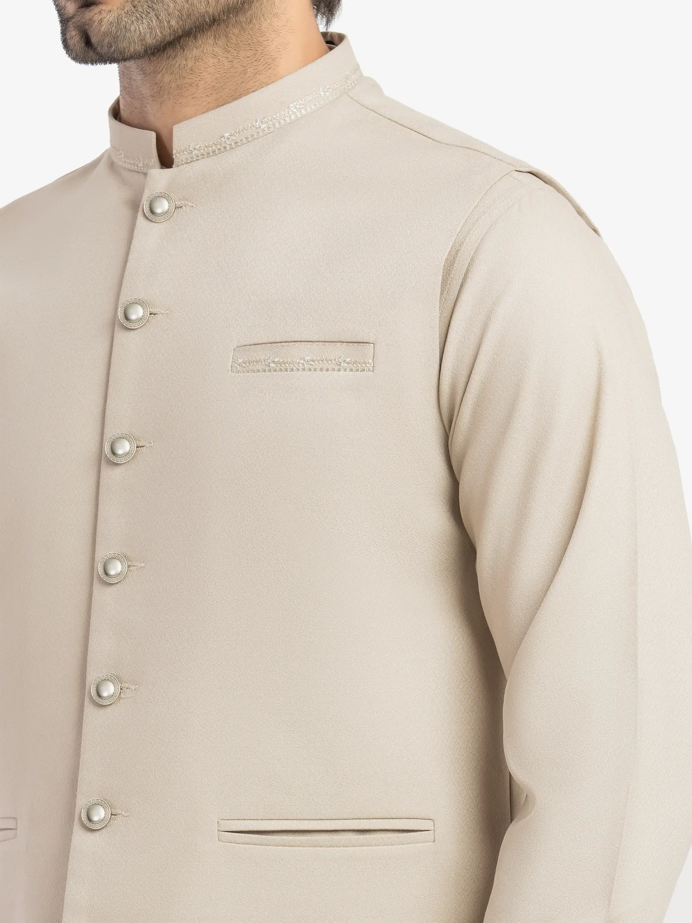 Embroidered Dobby Waistcoat Suit - ECMTWCS5-026 - Image 3