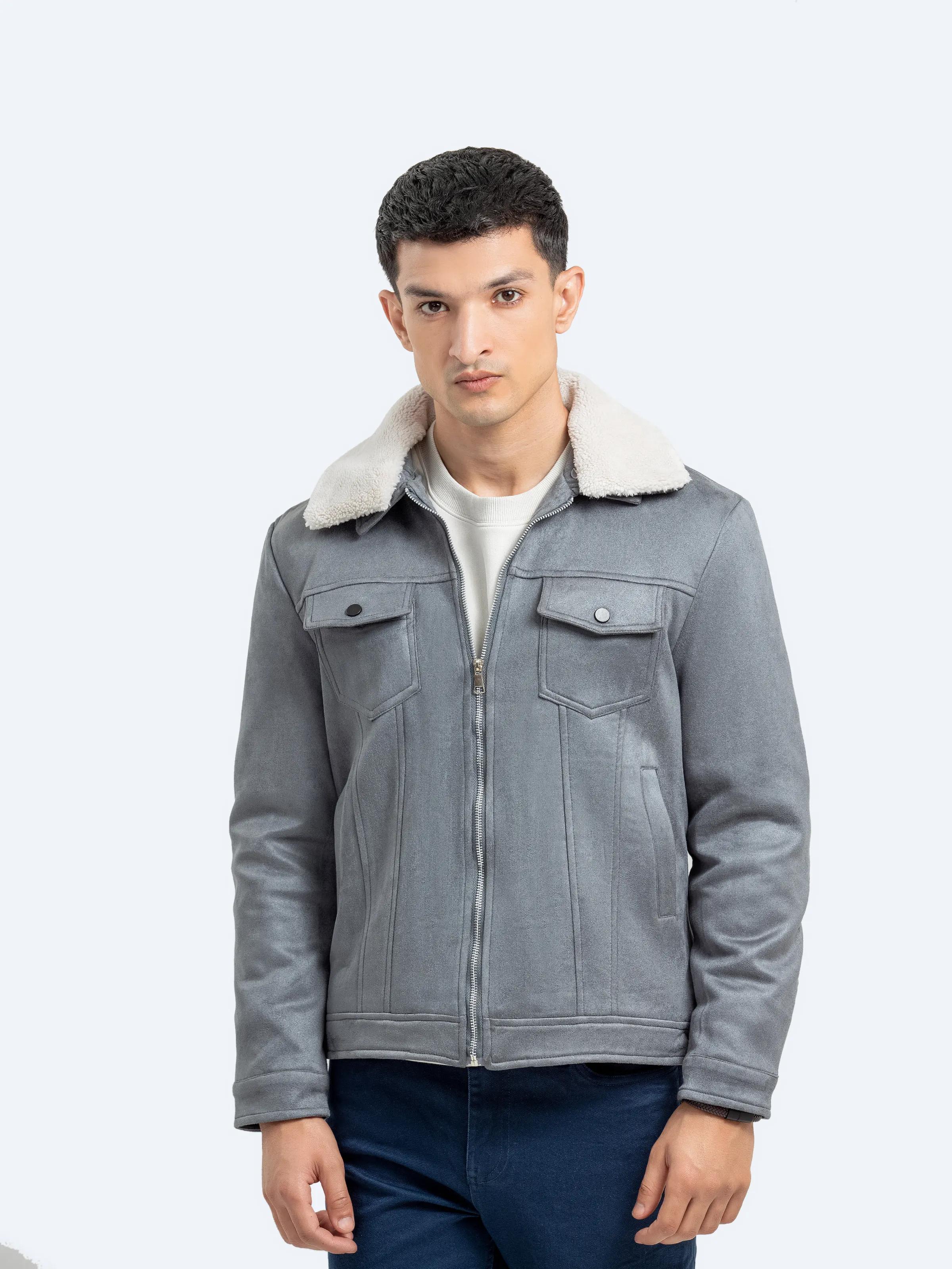 Fur Collar Suede Jacket - EMTJ24-016 - Image 3
