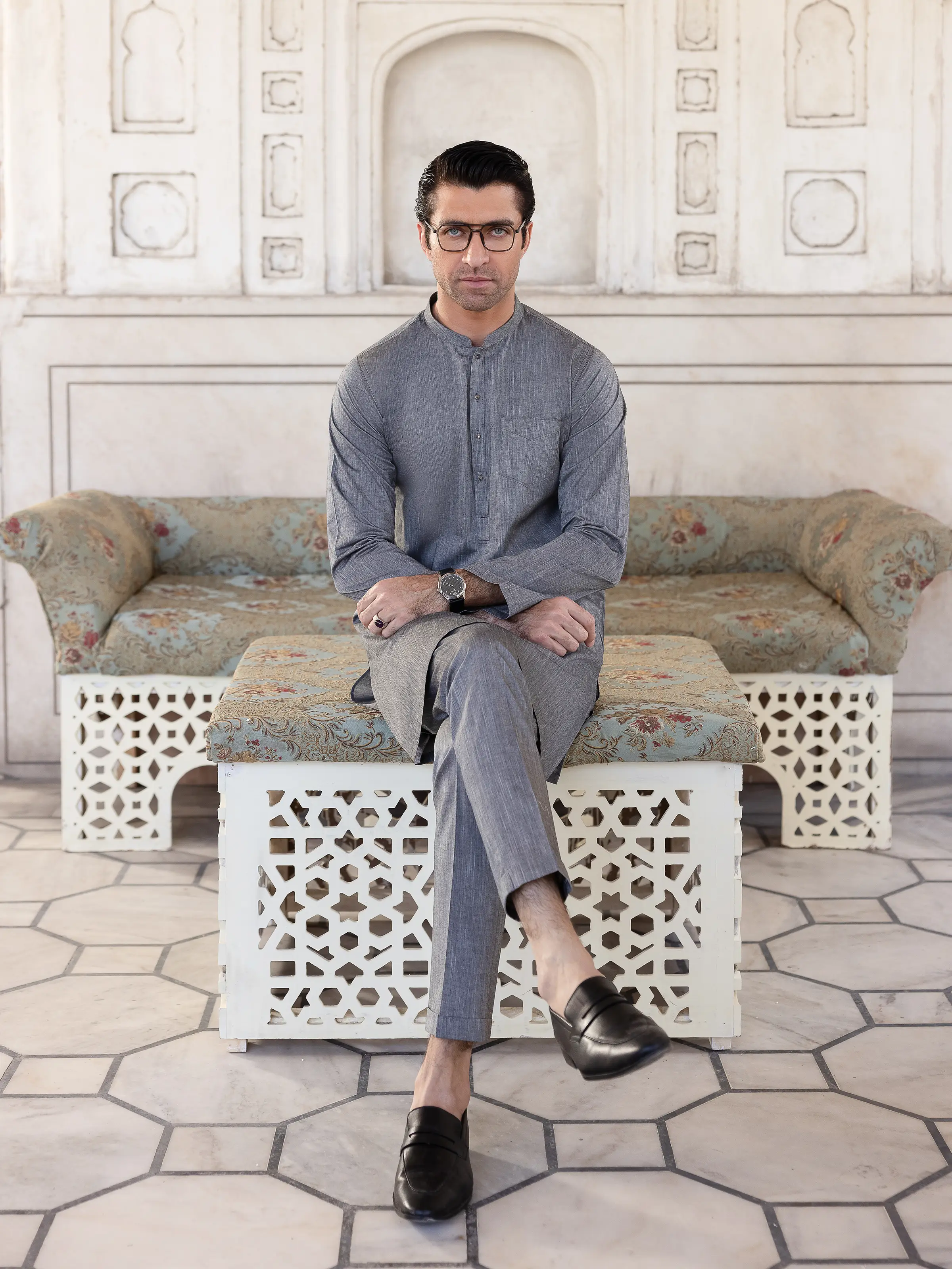 Embroidered Chambray Kurta Pajama - EMTKPT5-056 - Image 4