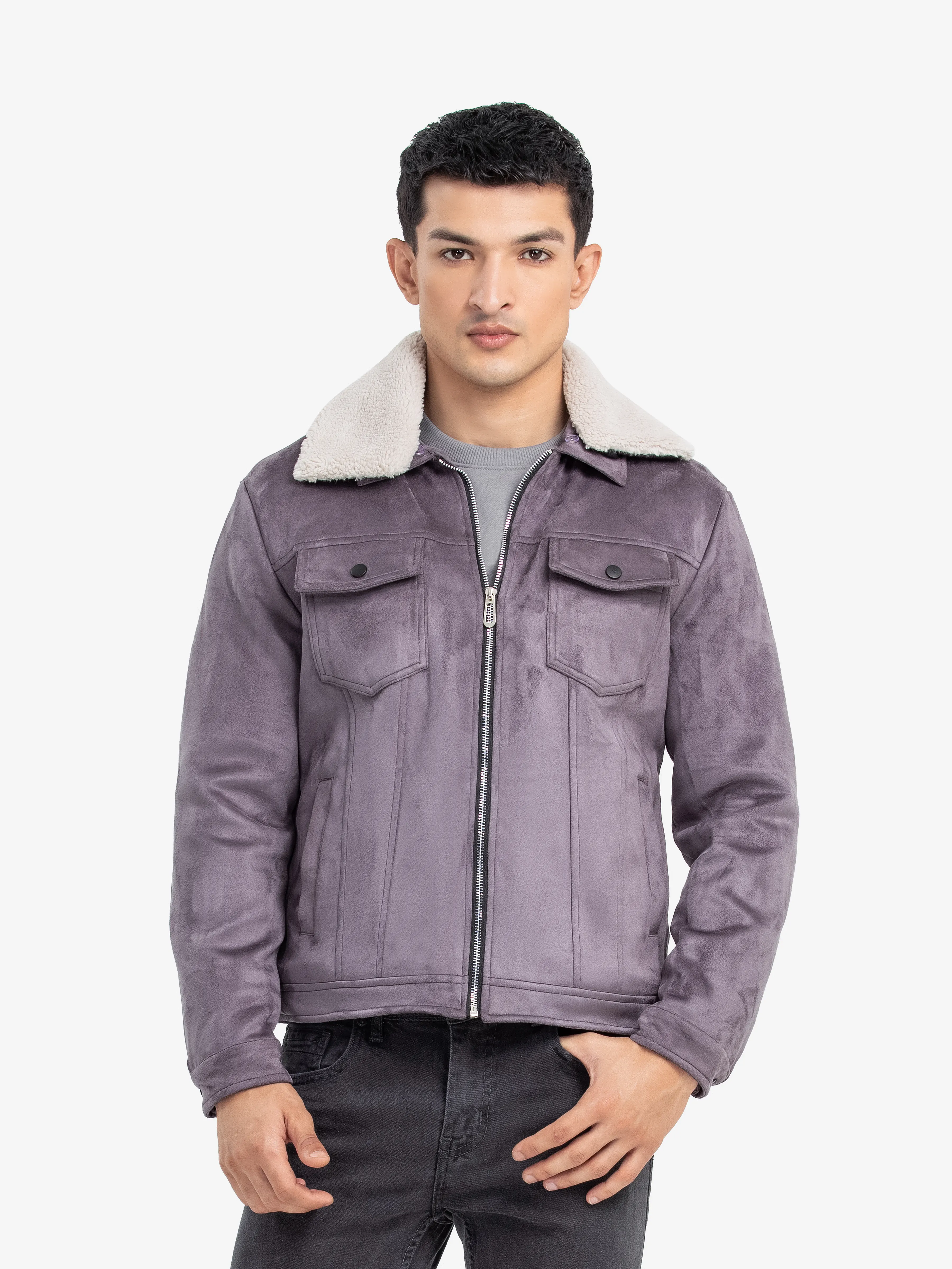 Fur Collar Suede Jacket - EMTJ24-015 - Image 2