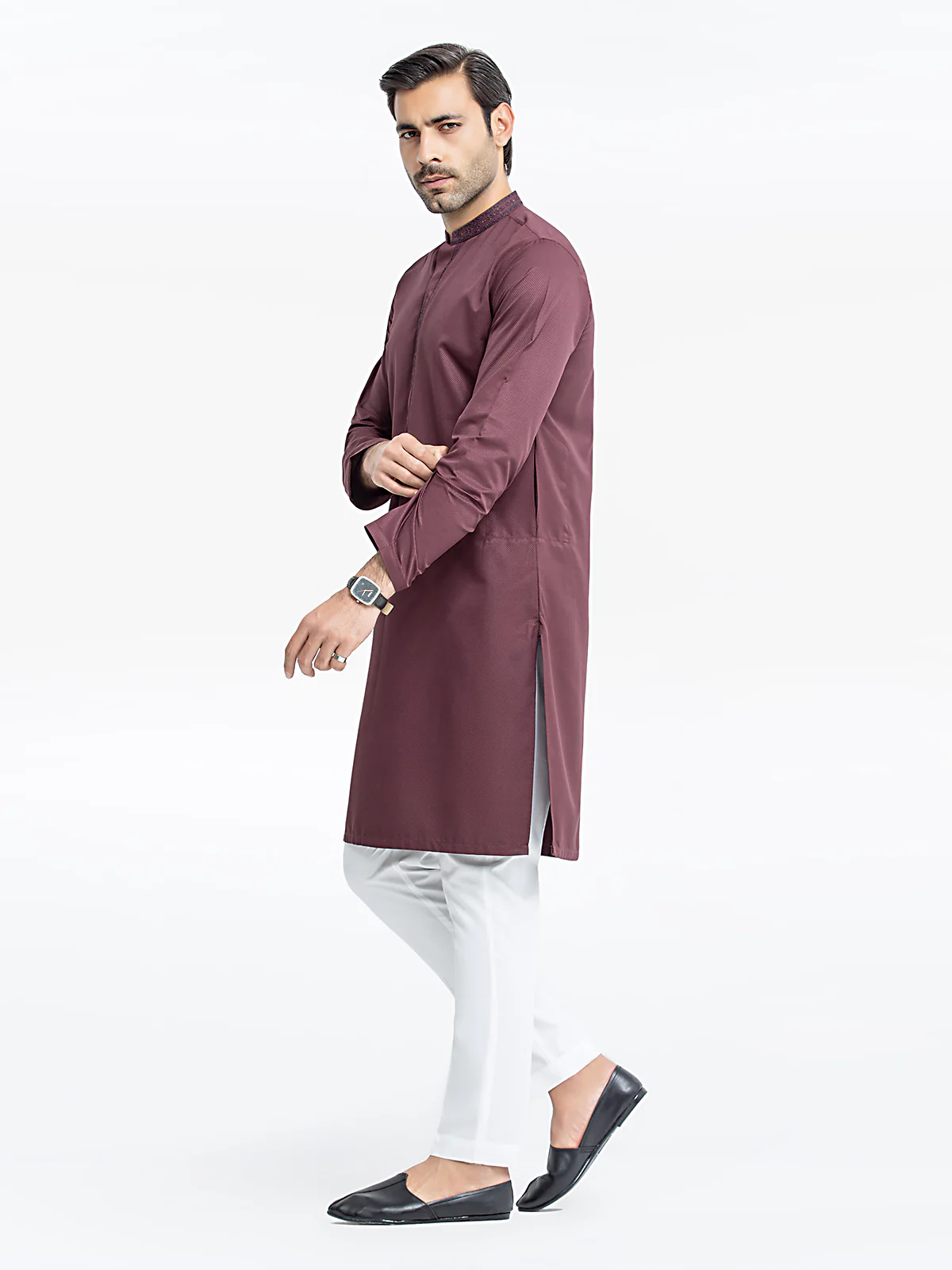 Embroidered Dobby Kurta - EMTK24S-99447 - Image 4