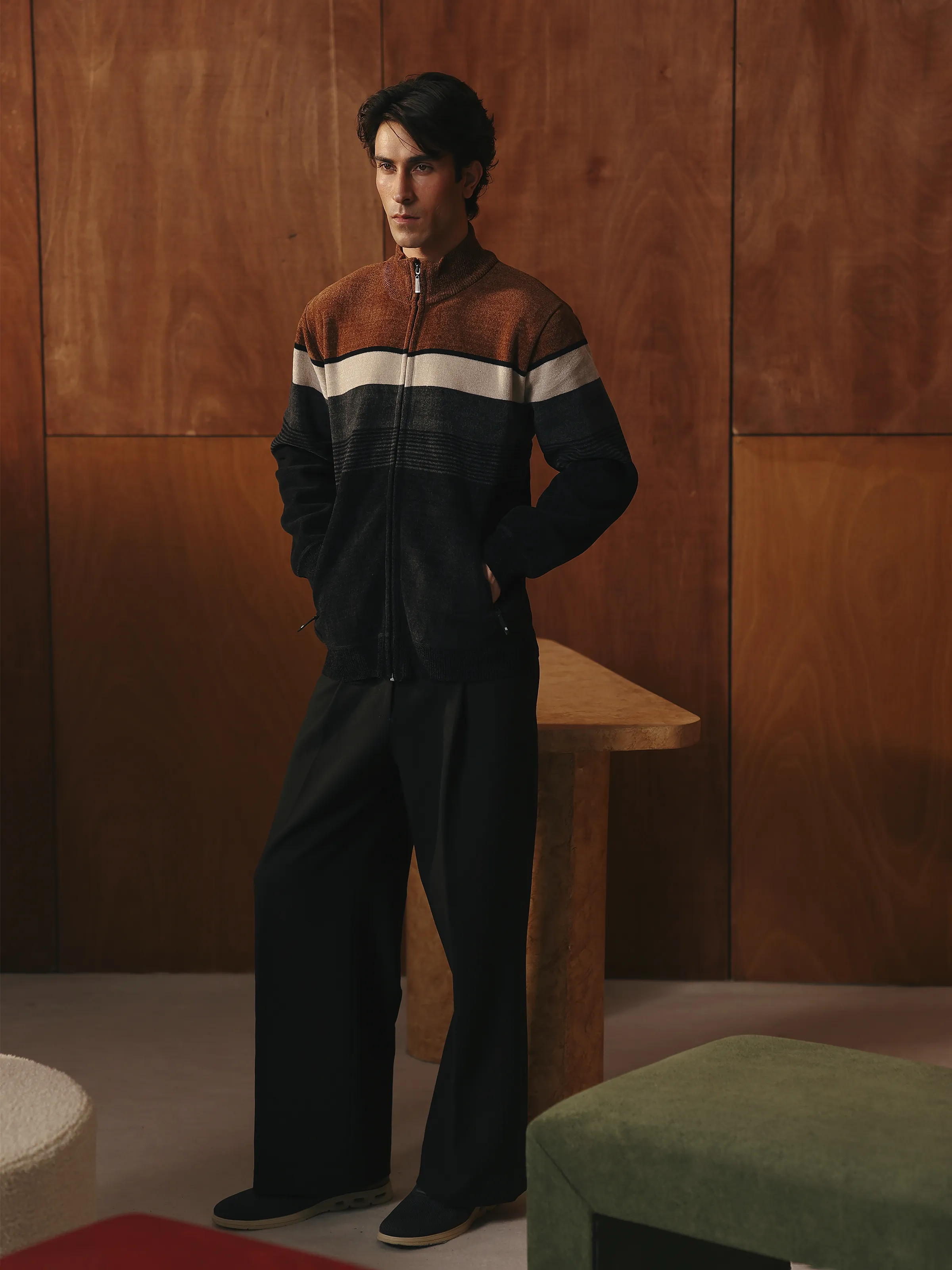 Striped Zipper Sweater - EMTSWT5-011