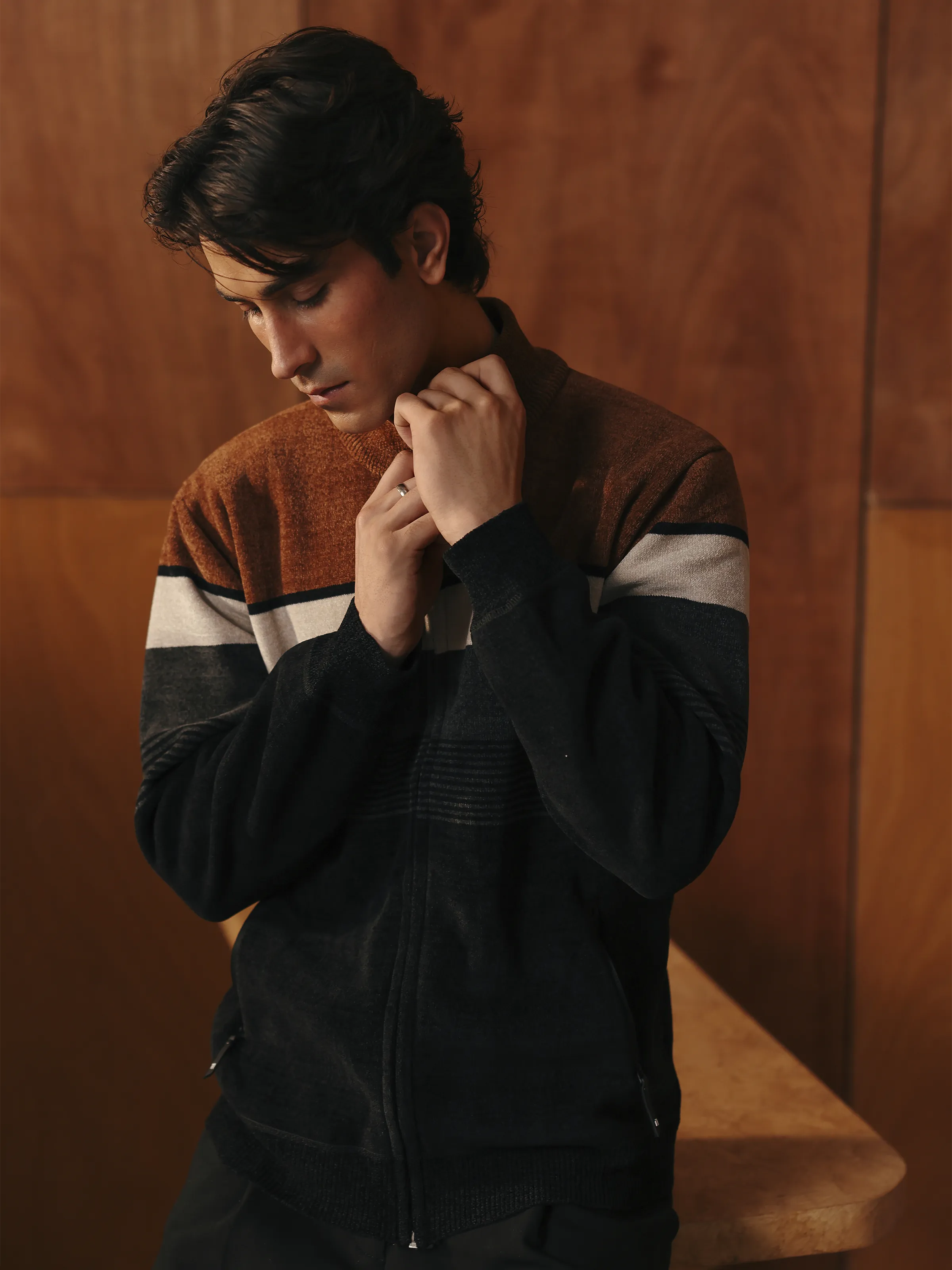 Striped Zipper Sweater - EMTSWT5-011 - Image 2