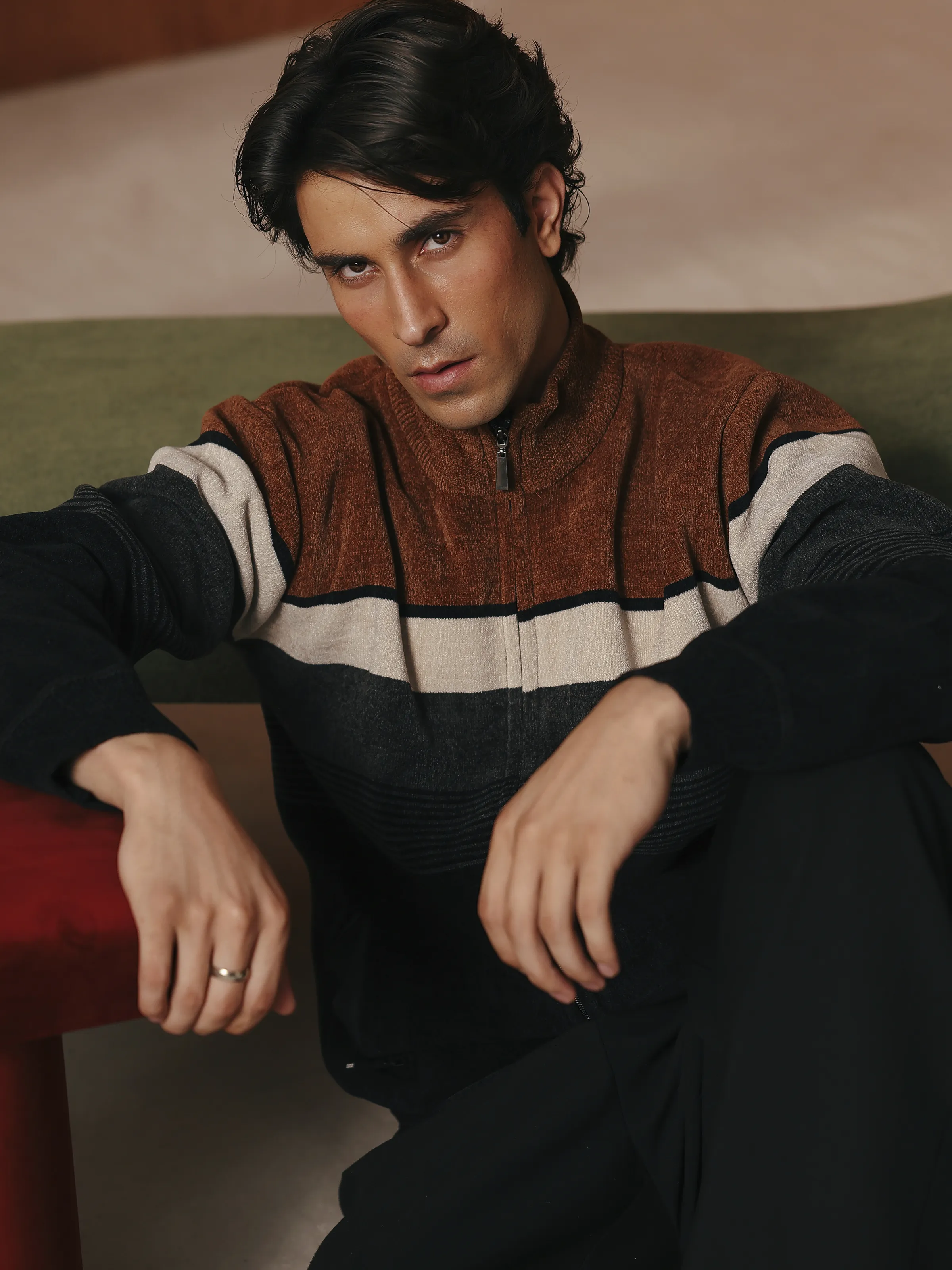 Striped Zipper Sweater - EMTSWT5-011 - Image 5