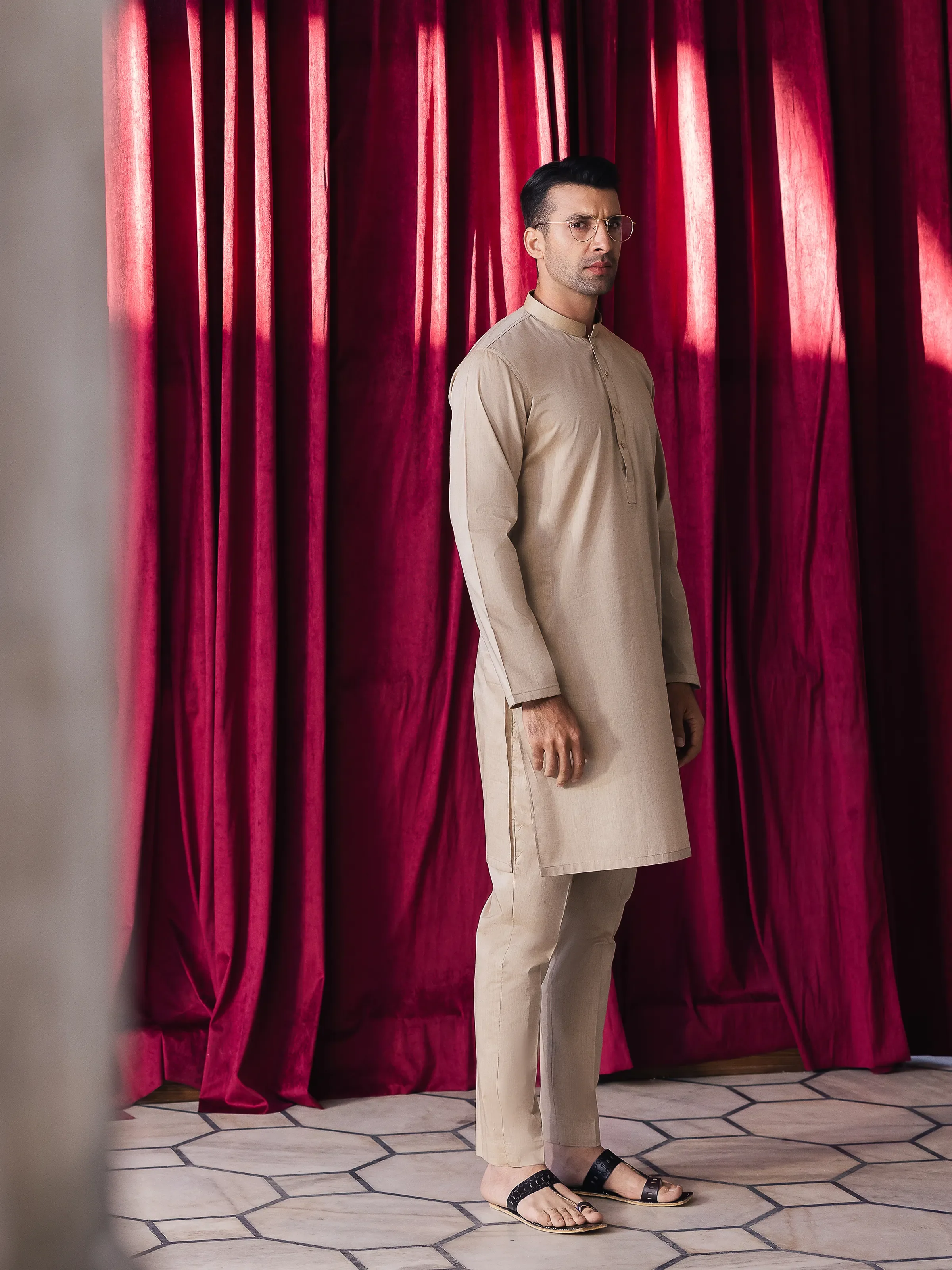 Embroidered Chambray Kurta Pajama - EMTKPT5-057 - Image 3