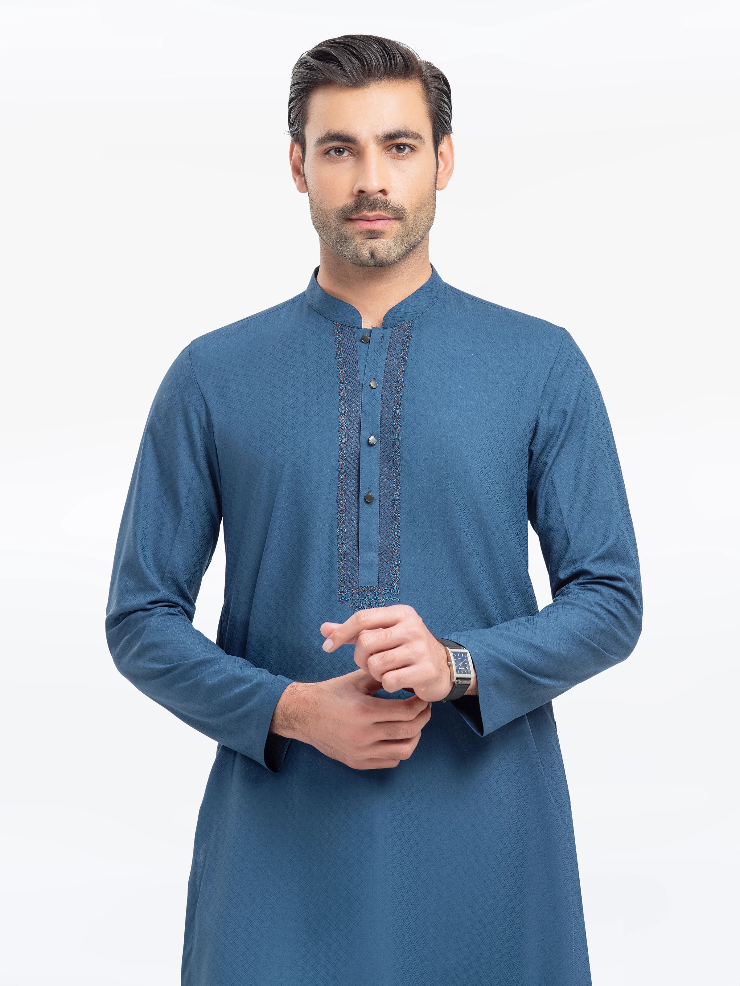 Embroidered Dobby Kurta - EMTK5-99526 - Image 2